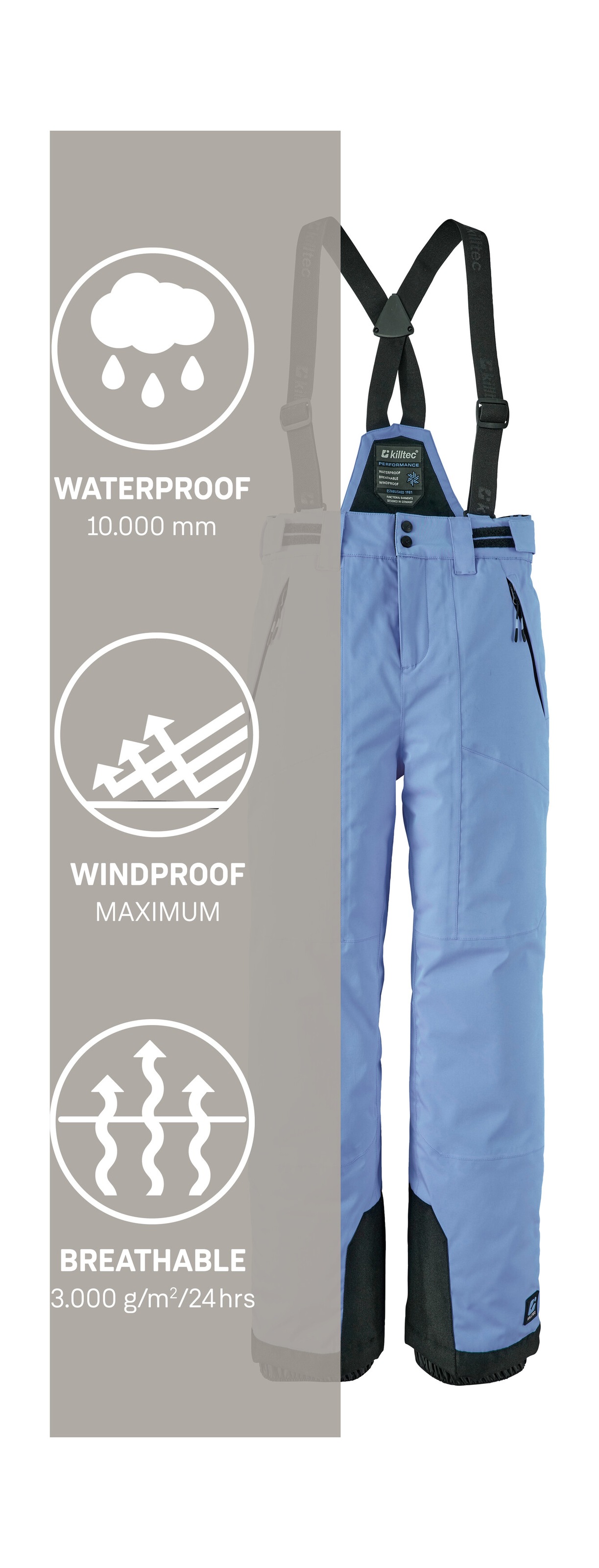 Killtec Skihose »Girls Skihose 242«, Wasserdicht, atmungsaktiv, abnehmbare Träger, rutschfester Schneefang
