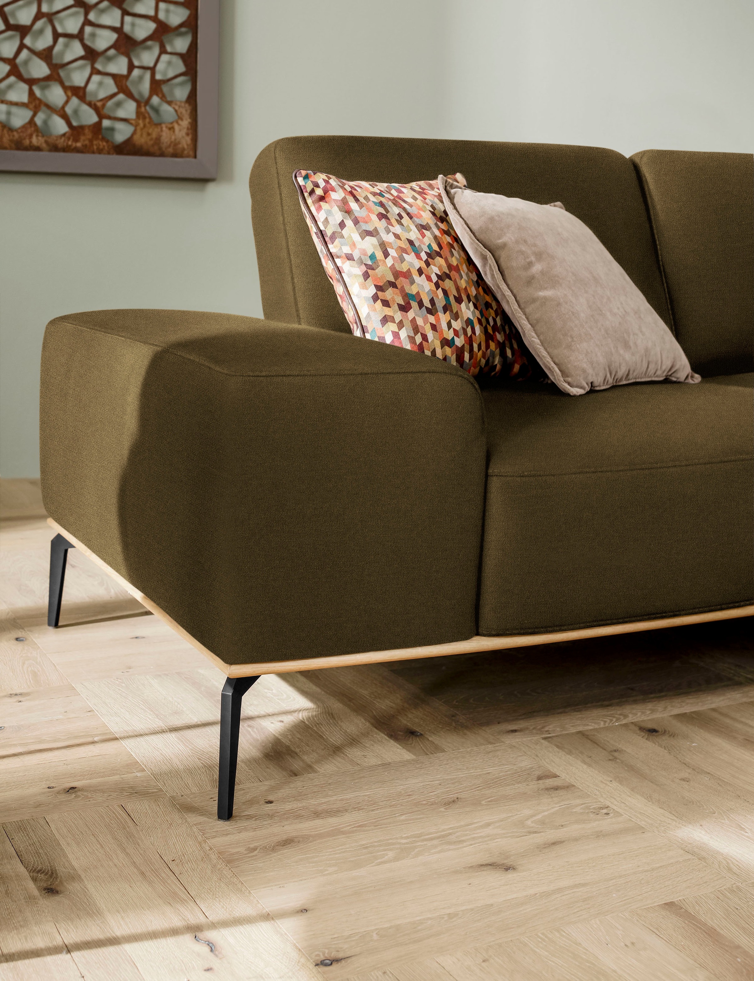 W.SCHILLIG Ecksofa »run, Designsofa mit tollem Sitzkomfort, bequem, L-Form«, mit Holzsockel, Füße in Schwarz pulverbeschichtet, Breite 299 cm