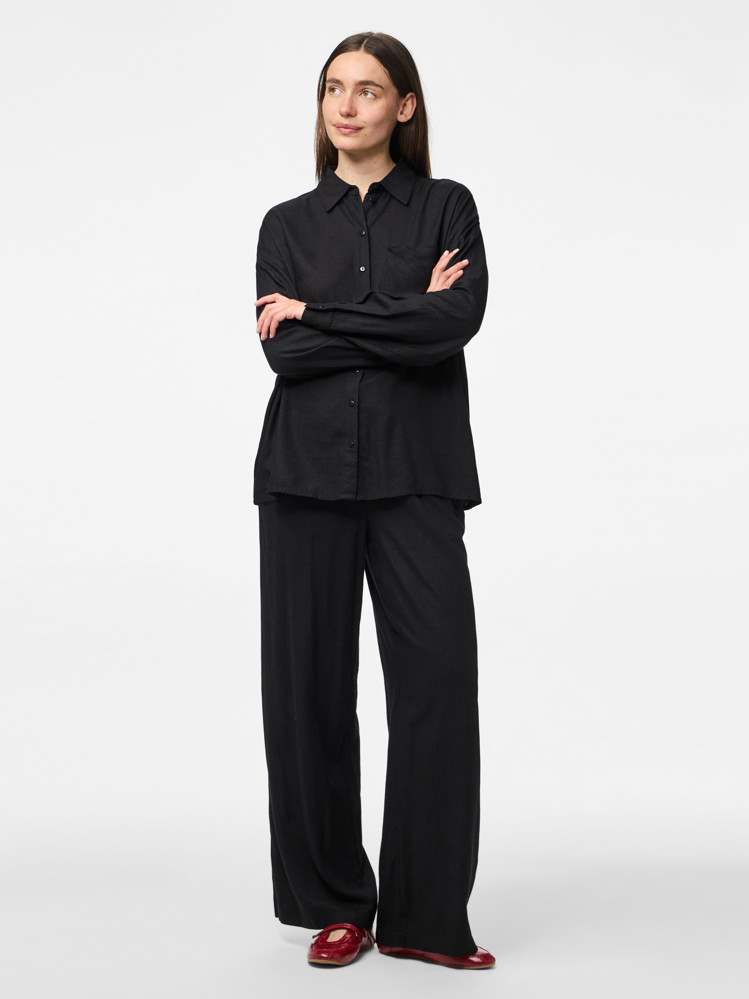 pieces Schlupfhose »PCPIA HW WIDE PANTS WVN NOOS«, mit Leinen
