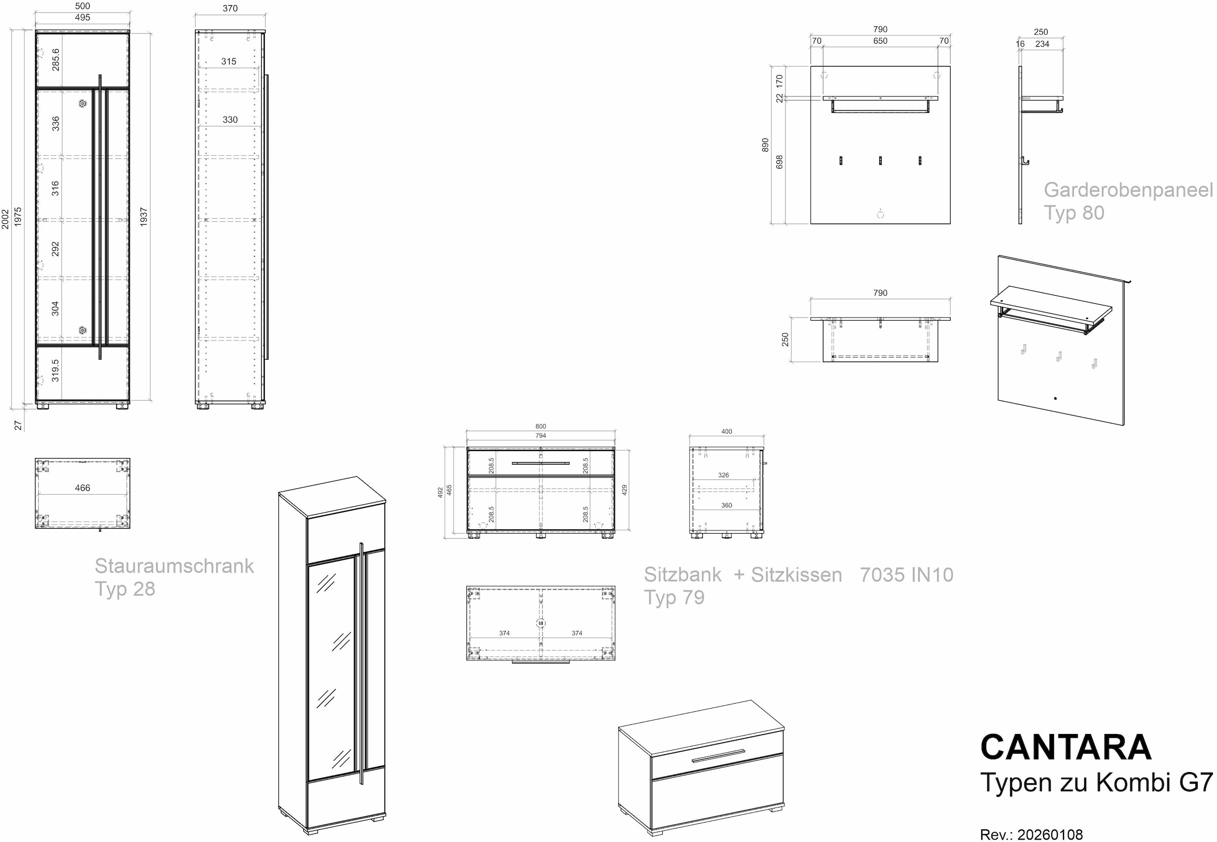Home affaire Garderoben-Set »Cantara, moderne Garderobe, Komplettset mit viel Stauraum« Komplett-Set, 3 Stk. tlg.
