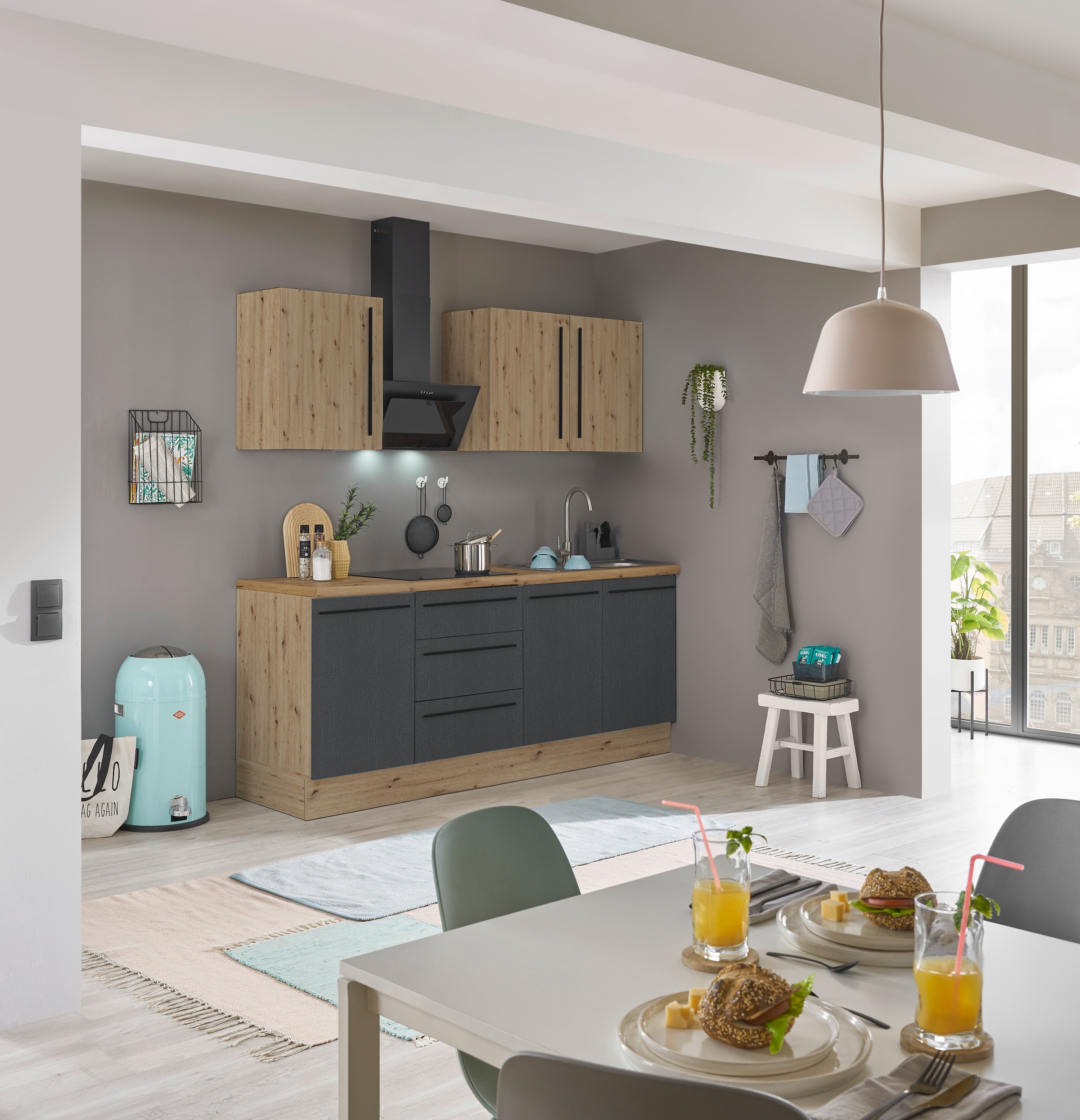 KOCHSTATION Küchenzeile »Florida«, Breite 210 cm, Softclose für Türen und Schubkästen, ohne E-Geräte