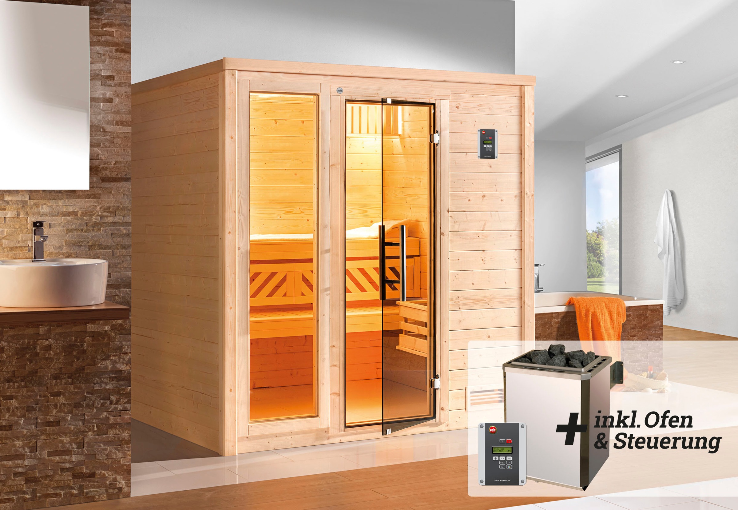 weka Sauna »Bergen«, 7,5 kW-Ofen mit digitaler Steuerung