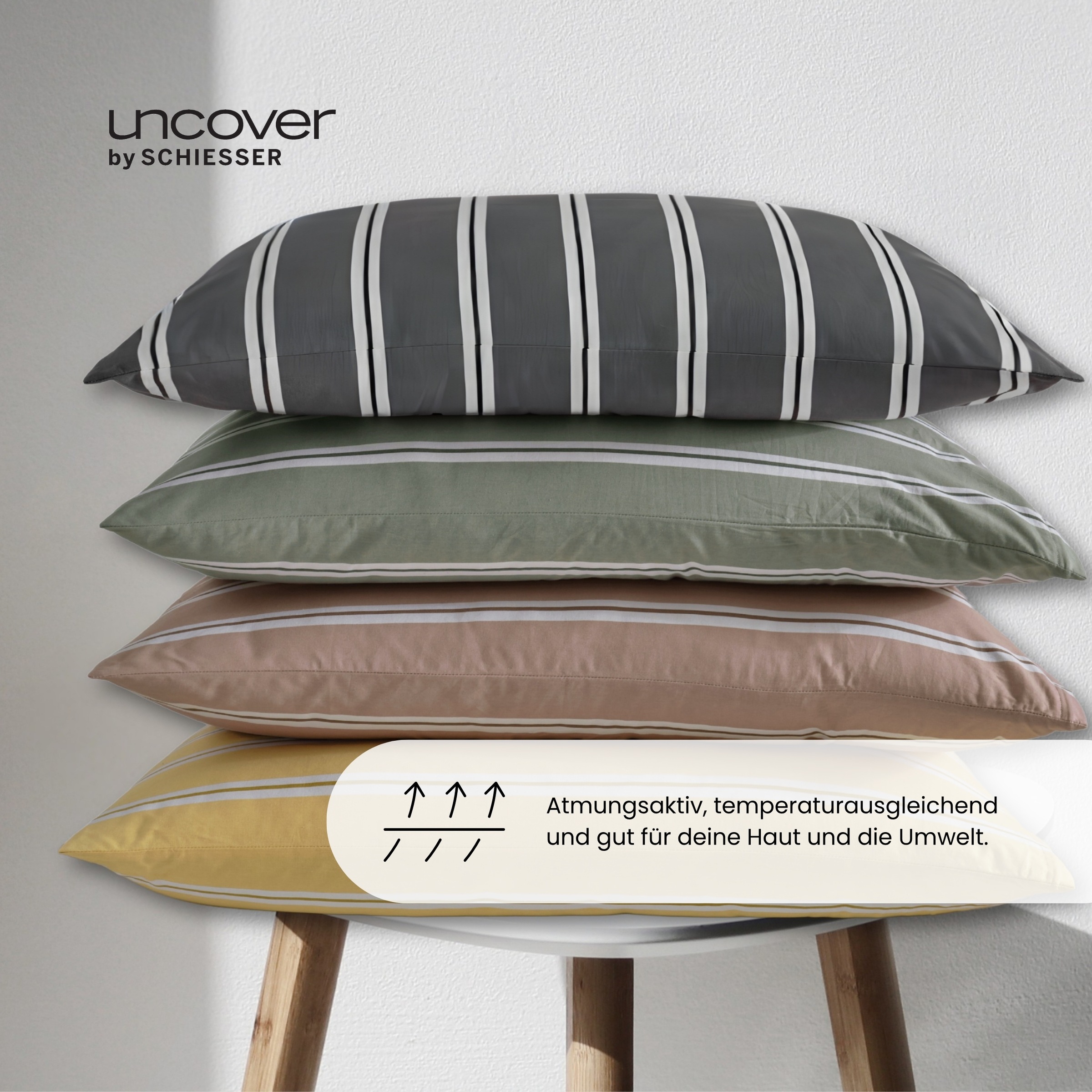 uncover by SCHIESSER Bettwäsche »Colorado mit Streifen in angesagten Farben, 135x200cm + 80x80cm« 2 Stk. tlg. Made in Green