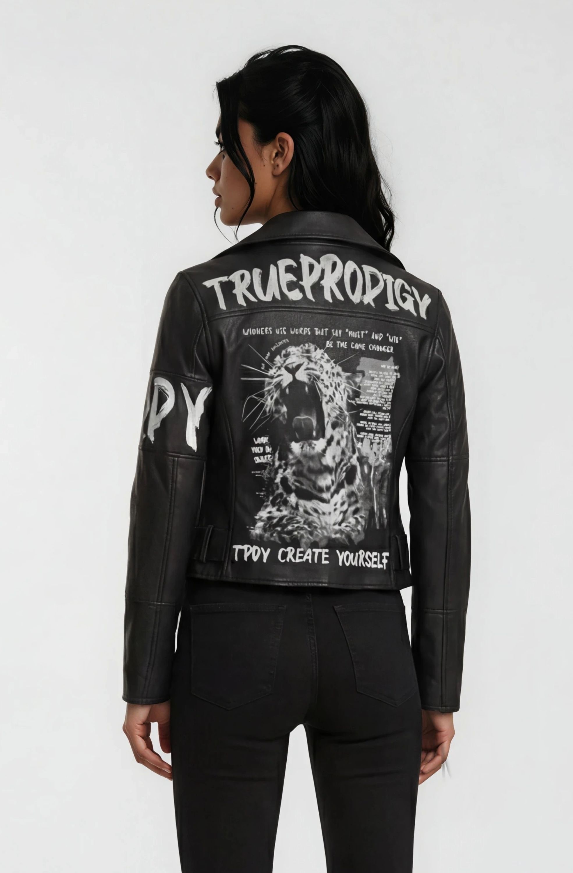 trueprodigy Lederjacke »Laila mit auffälligem Print und Gürtel« ohne Kapuze