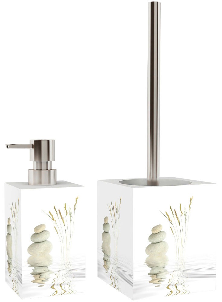 Sanilo Badaccessoire-Set »Balance«, (Komplett-Set, 6 tlg.), bestehend aus WC-Sitz, Badteppich, Stöpsel, Seifenspender, WC-Bürste