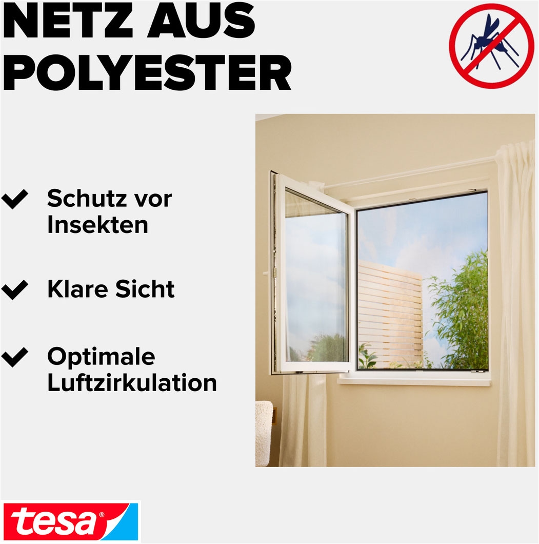 tesa Fliegengitter-Gewebe »Klett Fliegengitter für Fenster - Insektenschutz« Packung, Fliegennetz, Klettband, 1 Stk. tlg. Fliegen Netz - 100 cm x 100 cm