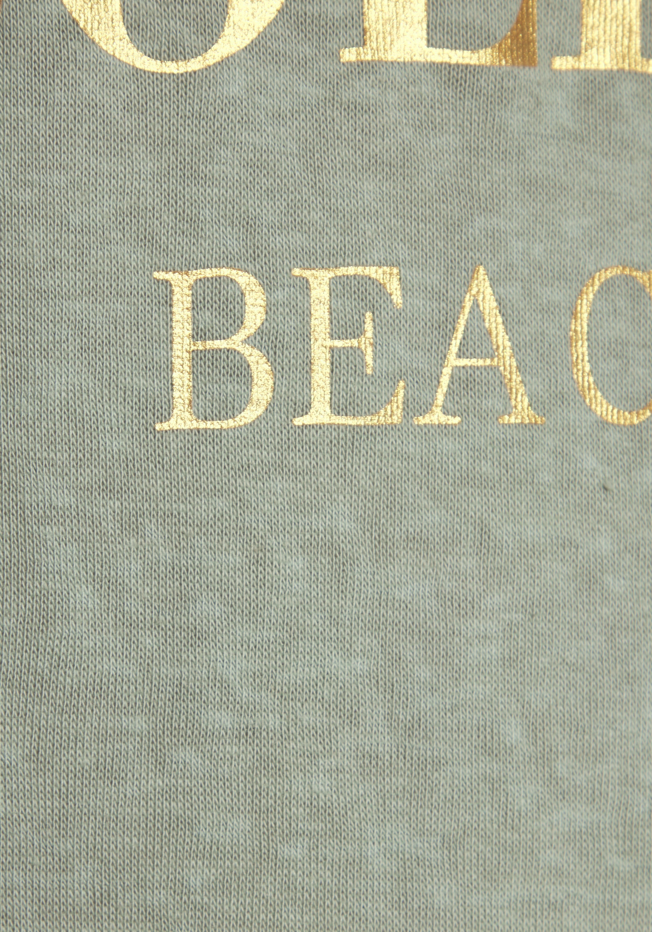 Beachtime by Lascana Strandkleid »mit glänzendem Foliendruck vorne, langes T-Shirt-Kleid« lockeres Jerseykleid, Midikleid mit Seitenschlitzen, Sommerkleid