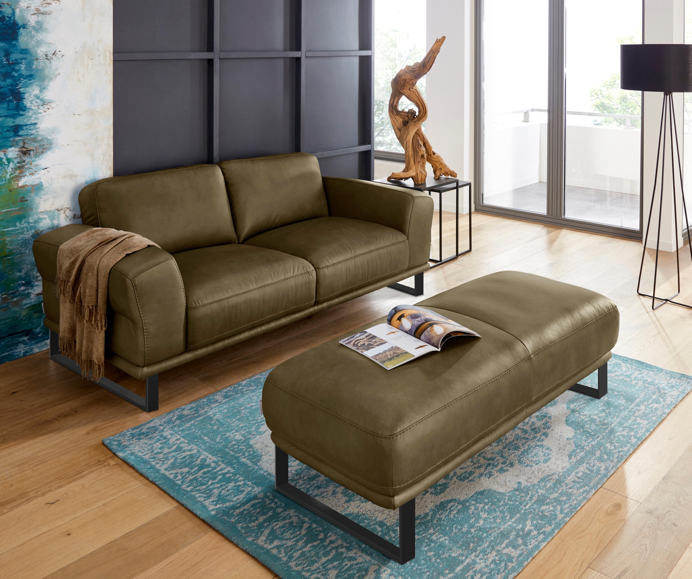W.SCHILLIG Hocker »montanaa«, mit Metallkufen in Schwarz pulverbeschichtet, Breite 141 cm