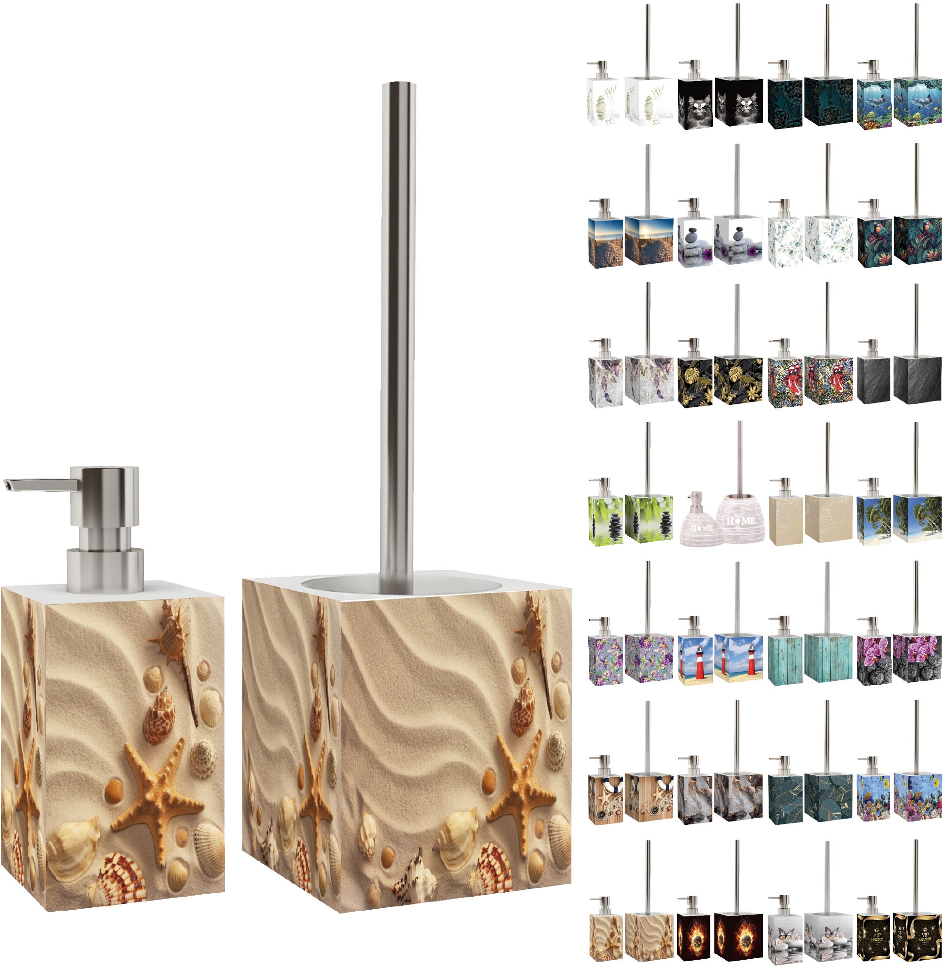 Sanilo Badaccessoire-Set »mit Motiv, viele schöne Seifenspender und WC Bürsten zur Auswahl« 2-tlg., Desinfektionsspender mit stabiler Pumpe, hochwertig & modern