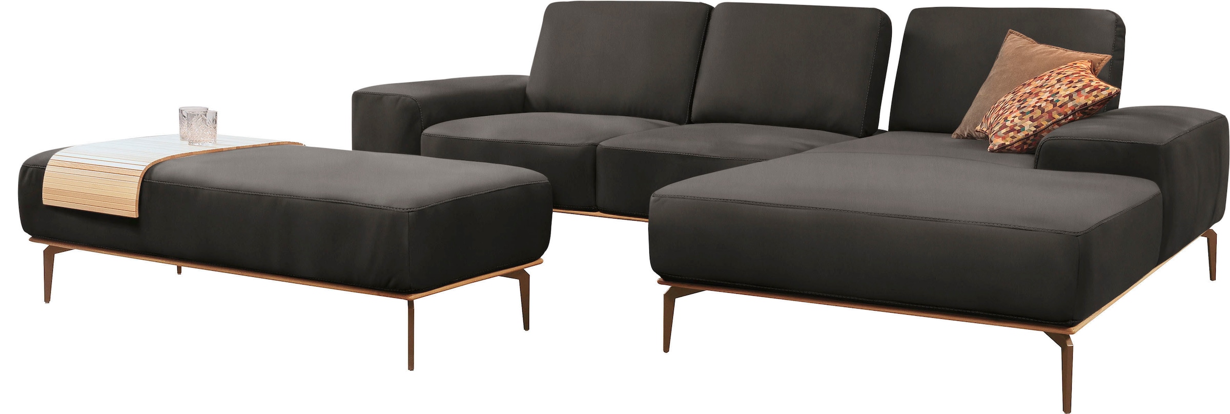W.SCHILLIG Ecksofa »run, Designsofa mit tollem Sitzkomfort, bequem, L-Form«, mit Holzsockel, Füße in Bronze pulverbeschichtet, Breite 279 cm