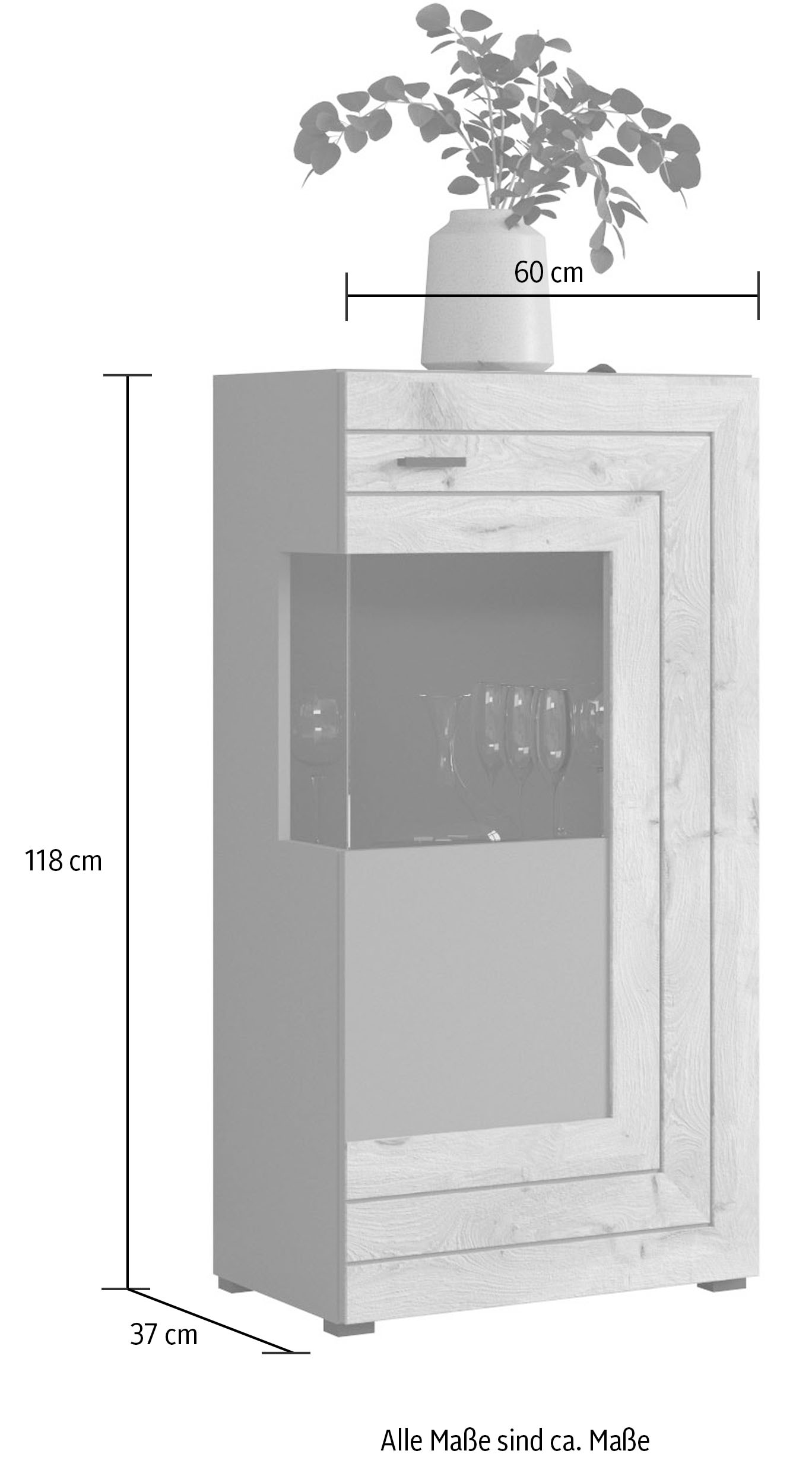 INOSIGN Vitrine »Aalborg, Höhe 118 cm, 1 Glastür, 2 Fächer, 2-farbig, Metallgriffe«, Anrichte, Schrank, Kommode, Midischrank, Wohnmöbel, Wohnzimmer