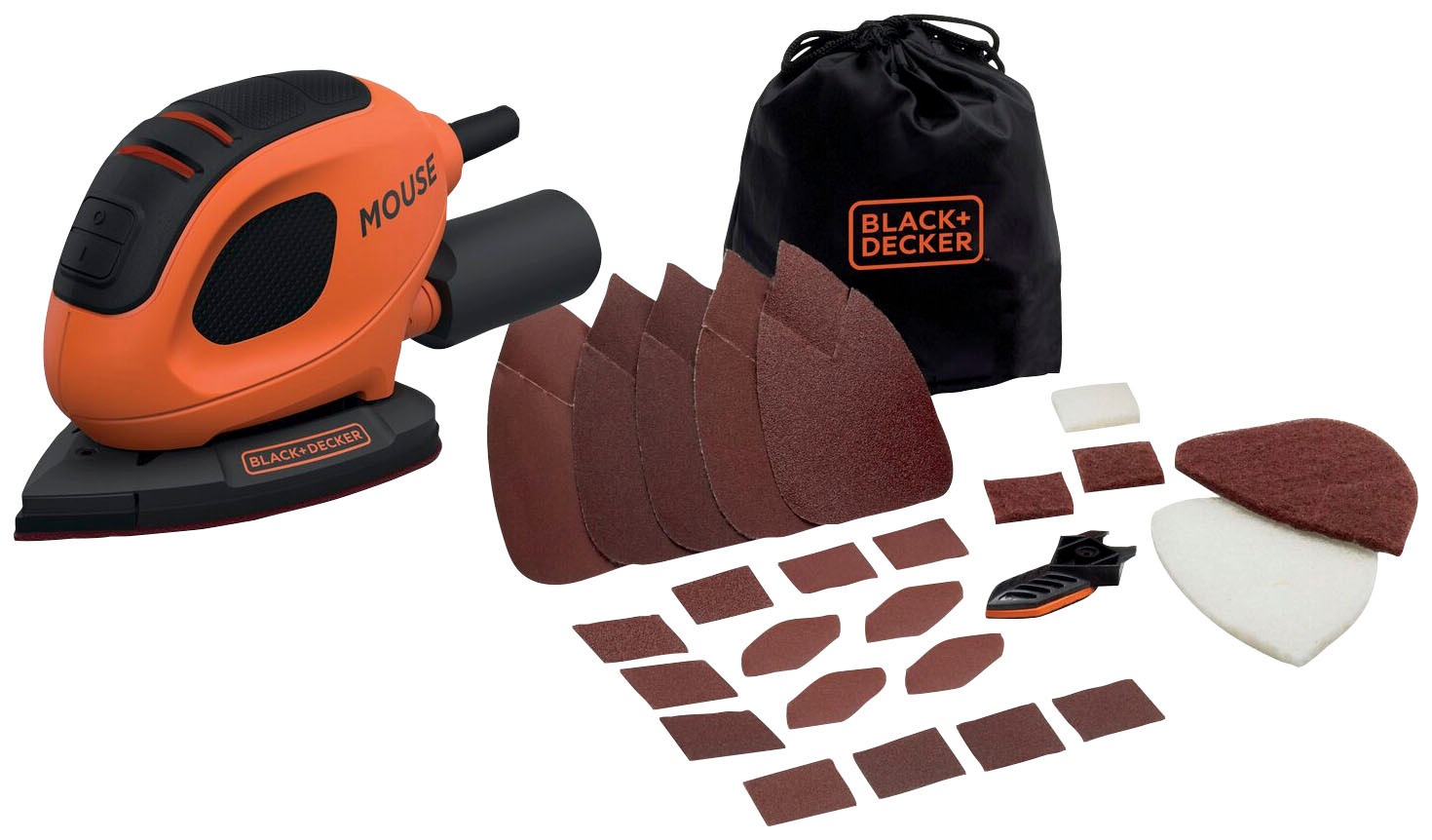 Black + Decker Deltaschleifer »BEW230BC«, (Set, 16 tlg.), inkl. 15-tlg. Schleif- und Fingerschleifpapier-Sortiment und Tasche