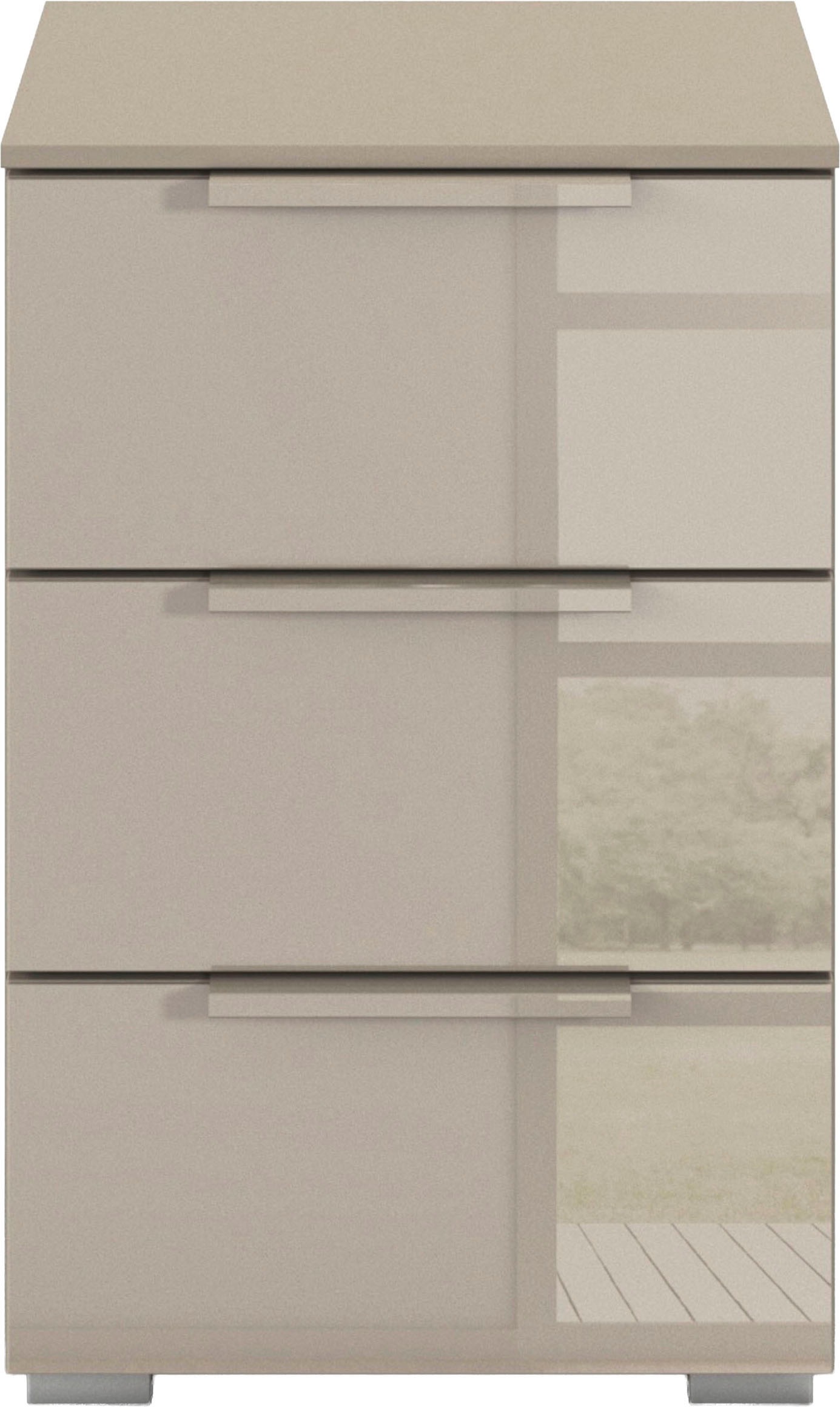 rauch Nachtkommode »Nachttisch Nachtkonsole MONTCLAR Frontauswahl Dekor/Hochglanz/Glas« Breite 40 cm / Höhe 61 cm, inkl. Soft-Close-Funktion,  mit 3 geräumigen Schubladen, viele Griffvarianten MADE IN GERMANY