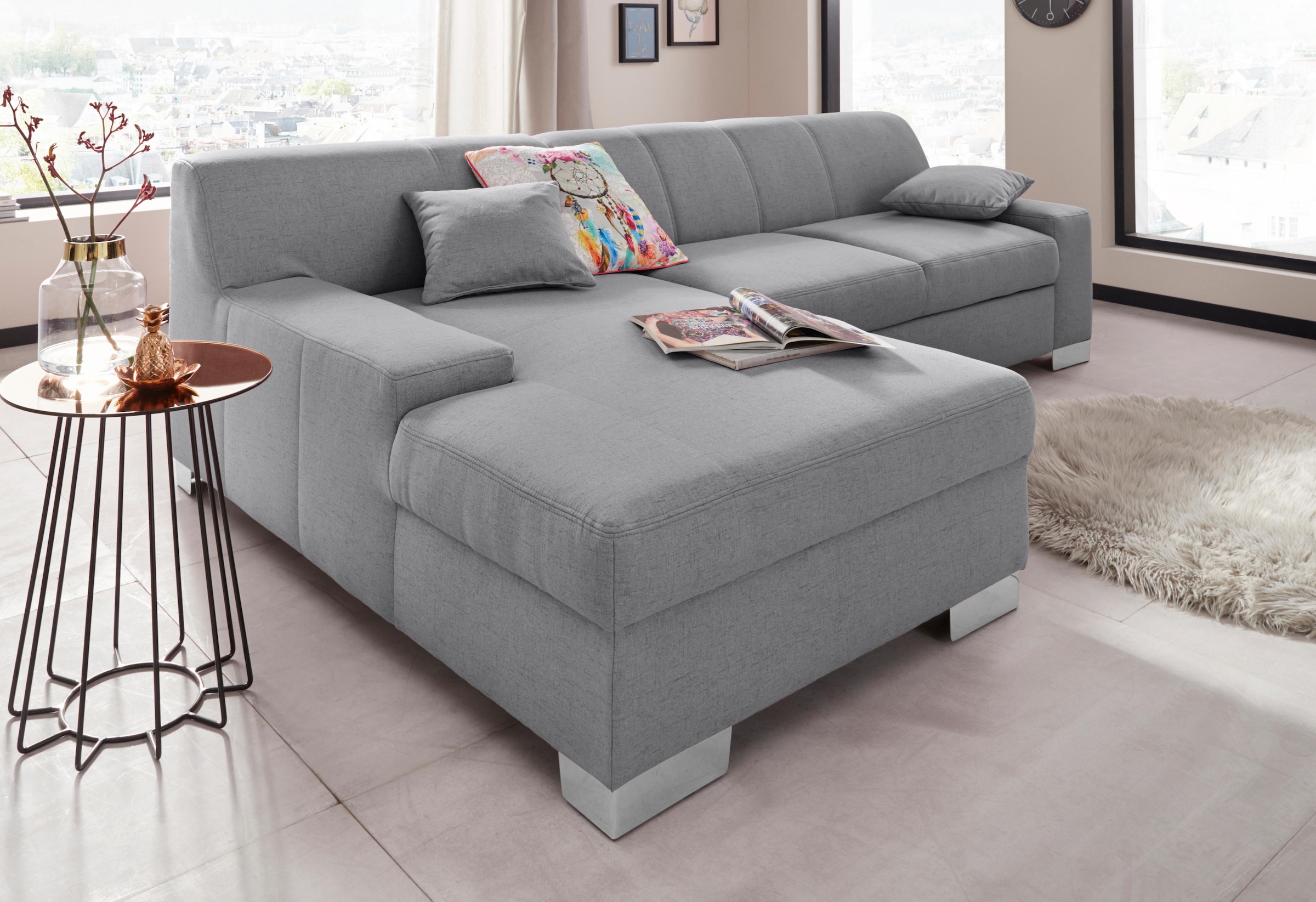 DOMO collection Ecksofa »Bero, elegant und zeitlos, flache Armlehnen, L-Form«, fester Sitzkomfort, wahlweise mit Bettfunktion