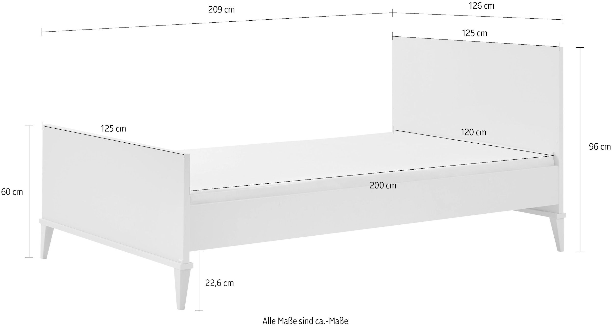PAIDI Kinderbett »JONTE 120x200cm, Jugendbett in Beige« B/H/T ca. 209/96/126cm, Cashmere-Beige,  zeitloses & langlebiges Einzelbett, Massivholz-Füße