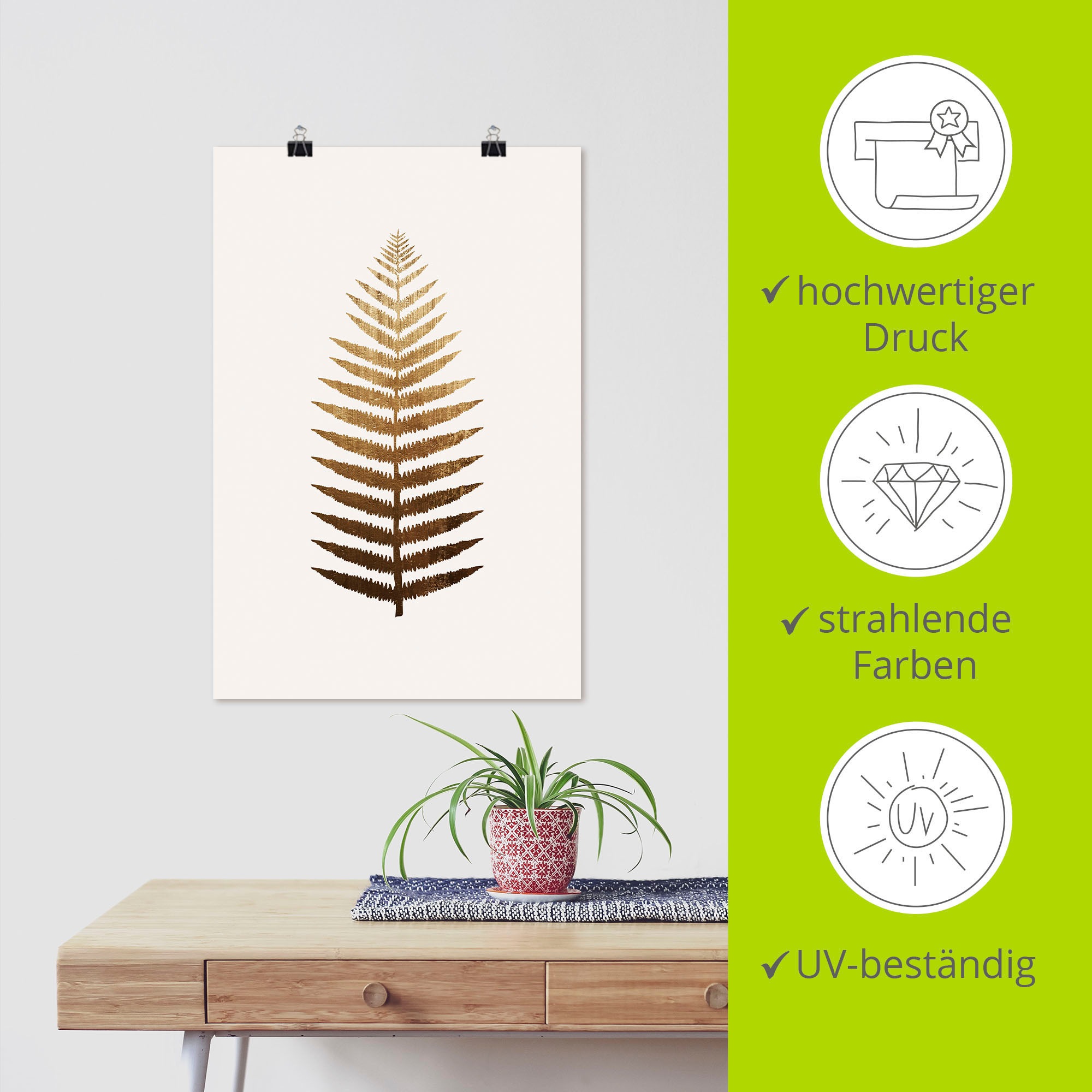 Artland Wandbild »Goldenes Blatt«, Blätterbilder, (1 St.), als Alubild, Leinwandbild, Wandaufkleber oder Poster in versch. Größen