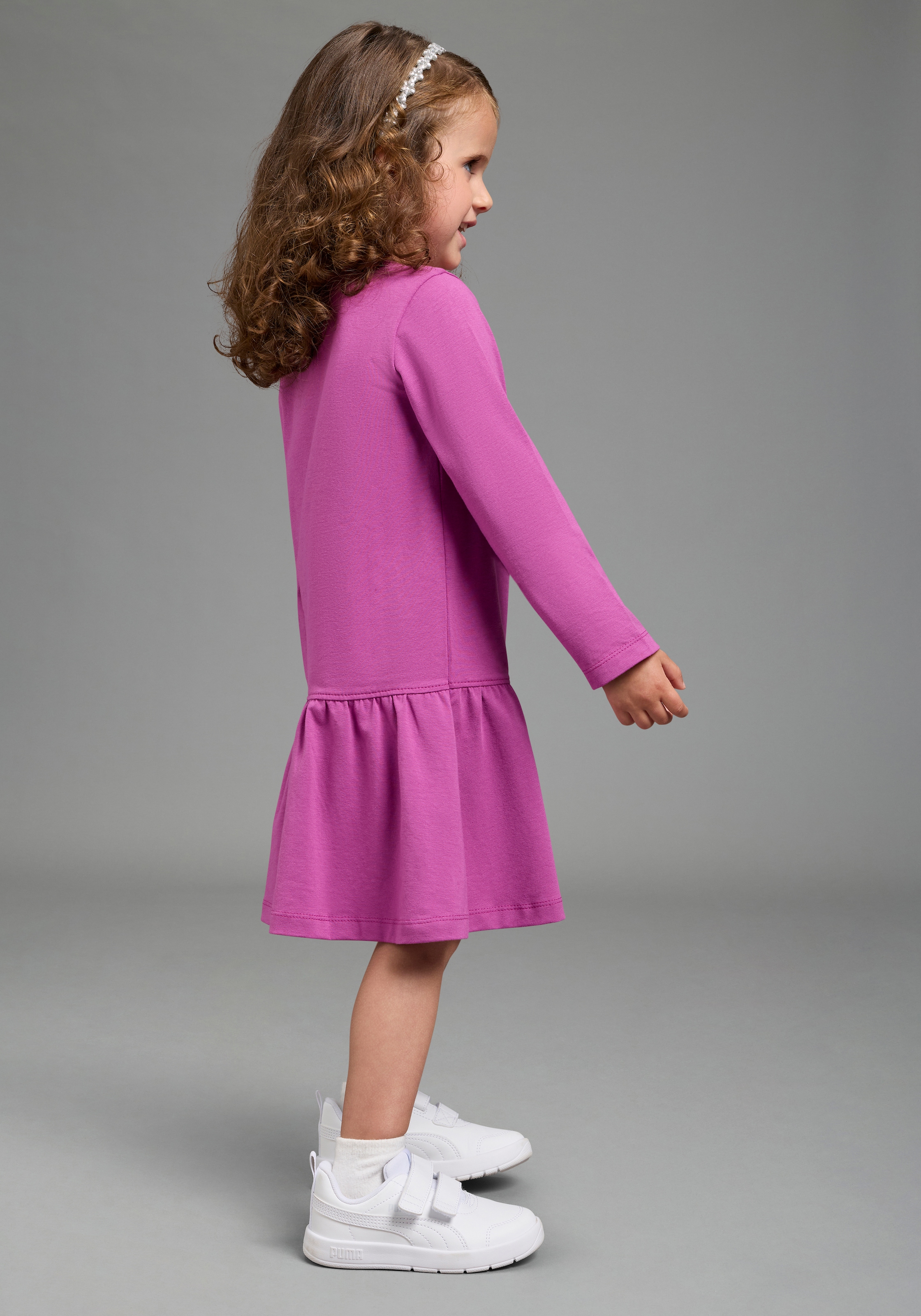 KIDSWORLD Jerseykleid »mit Spruch: HAPPY GLITZER TAG« Shirtkleid mit Feenprint, kniefreie Länge,  verspielter Look