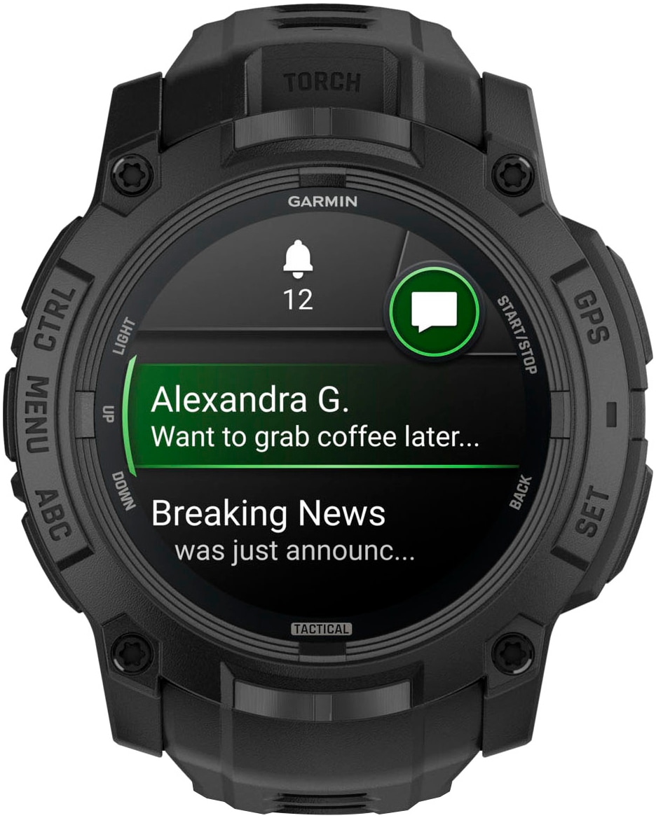 Garmin Smartwatch »Instinct 3 AMOLED 50 mm Tactical Edition« (3,3 cm / 1,3;Herzfrequenzsensor;Thermometer ″)