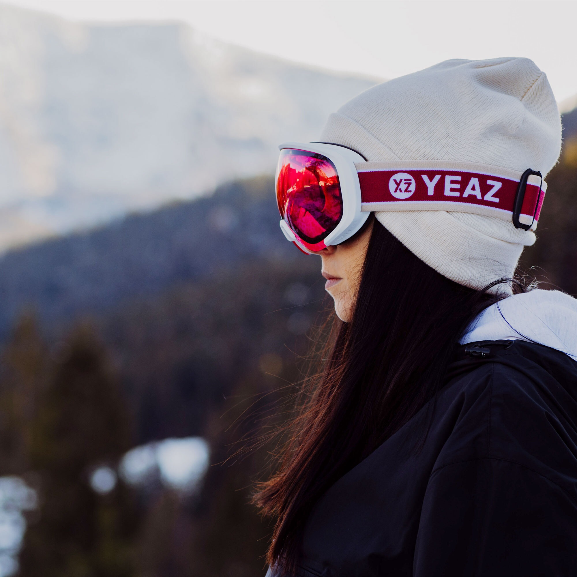 YEAZ Snowboardbrille »Ski- und Snowboard-Brille rot/matt weiß BLACK RUN«