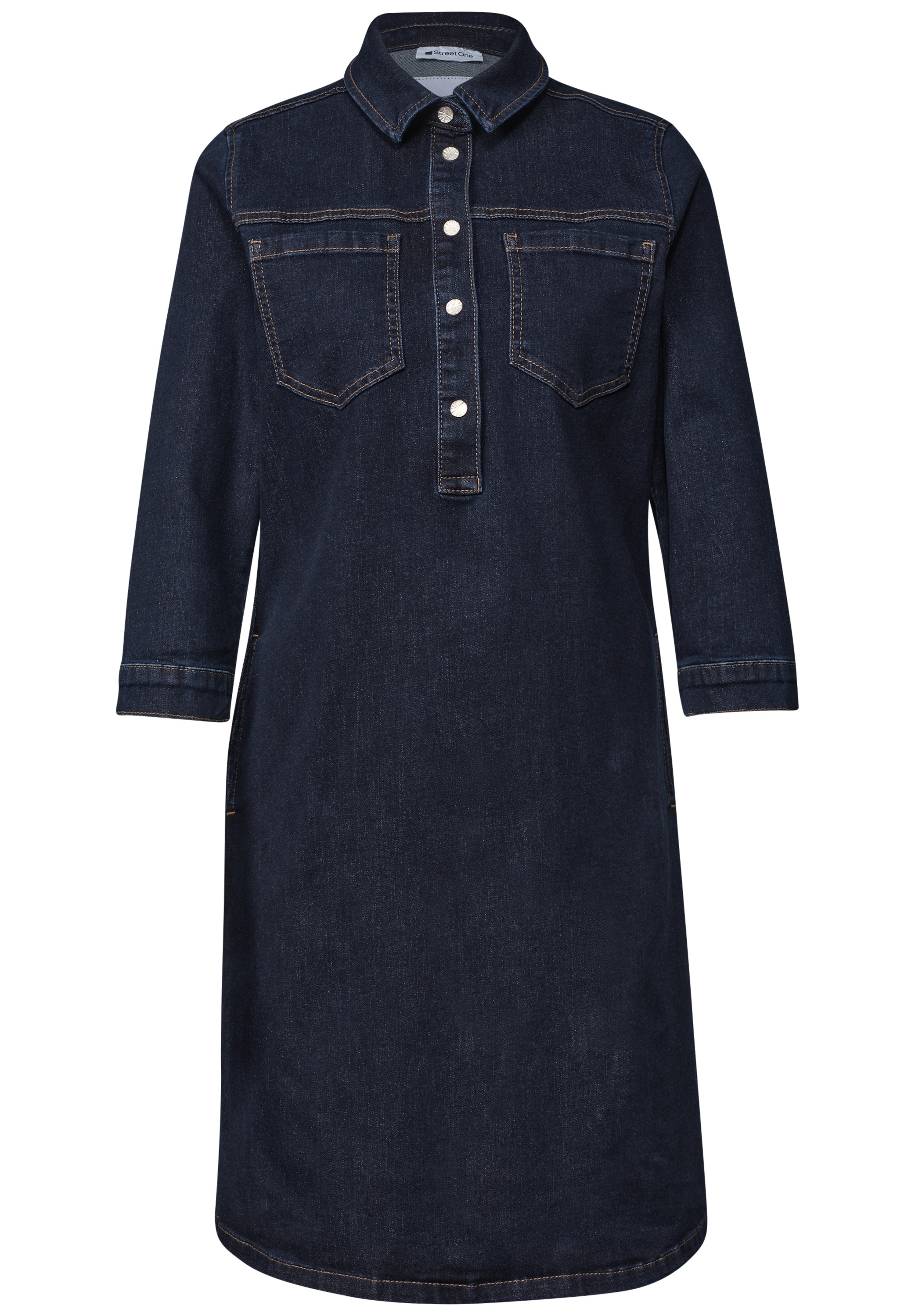 STREET ONE Jeanskleid Brusttaschen Knielanges Denim Sommerkleid mit 3/4-Arm