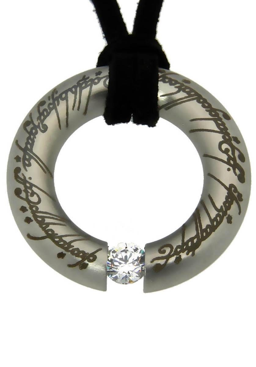 Der Herr der Ringe Kette mit Anhänger »Der Eine Ring Anhänger mit elbische Runen, 20002149«, Made in Germany - mit Zirkonia (synth.)