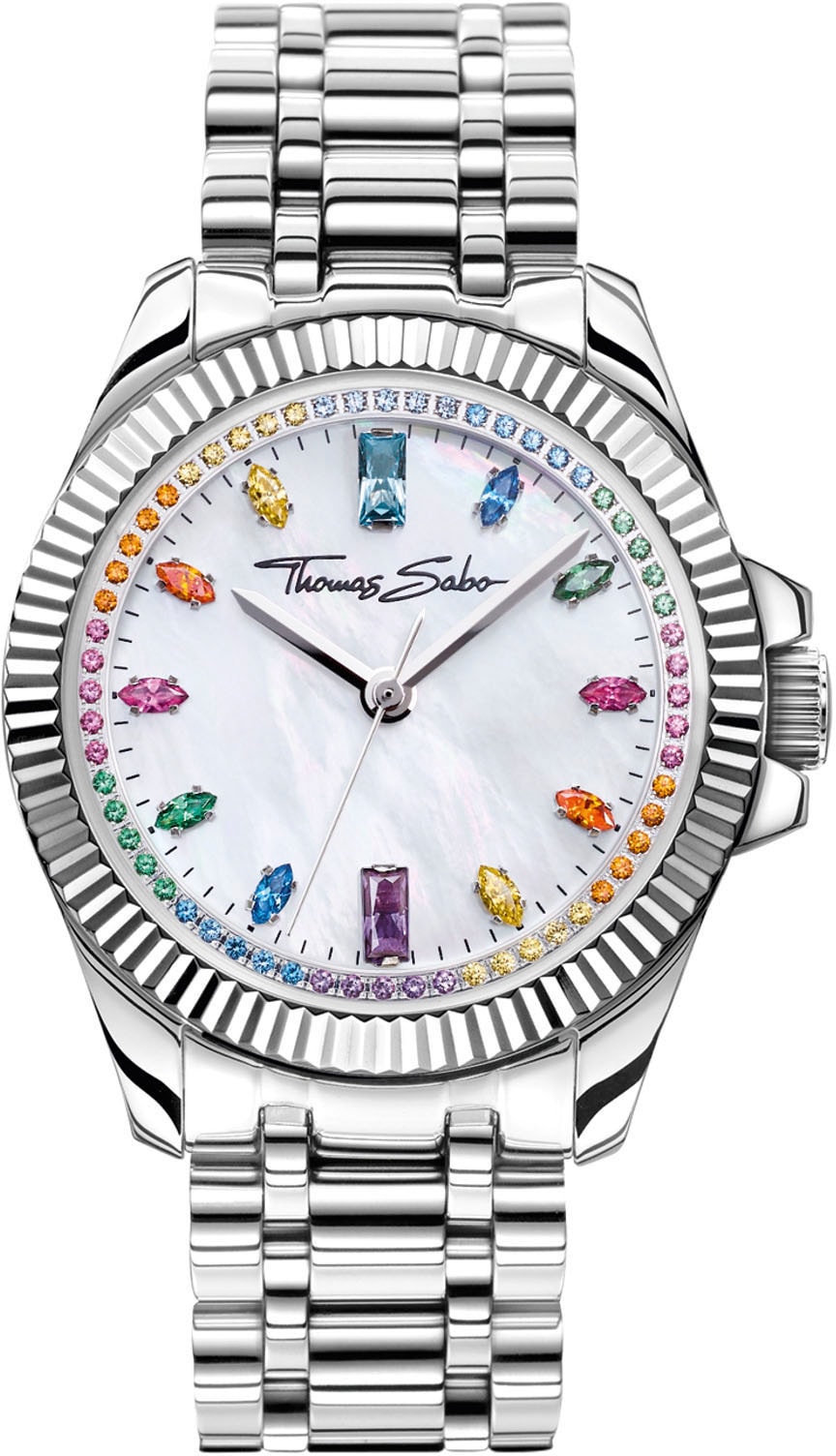 THOMAS SABO Quarzuhr »DIVINE RAINBOW«, Armbanduhr, Damenuhr, Zirkonia, Aquamarin, Amethyst, elegant