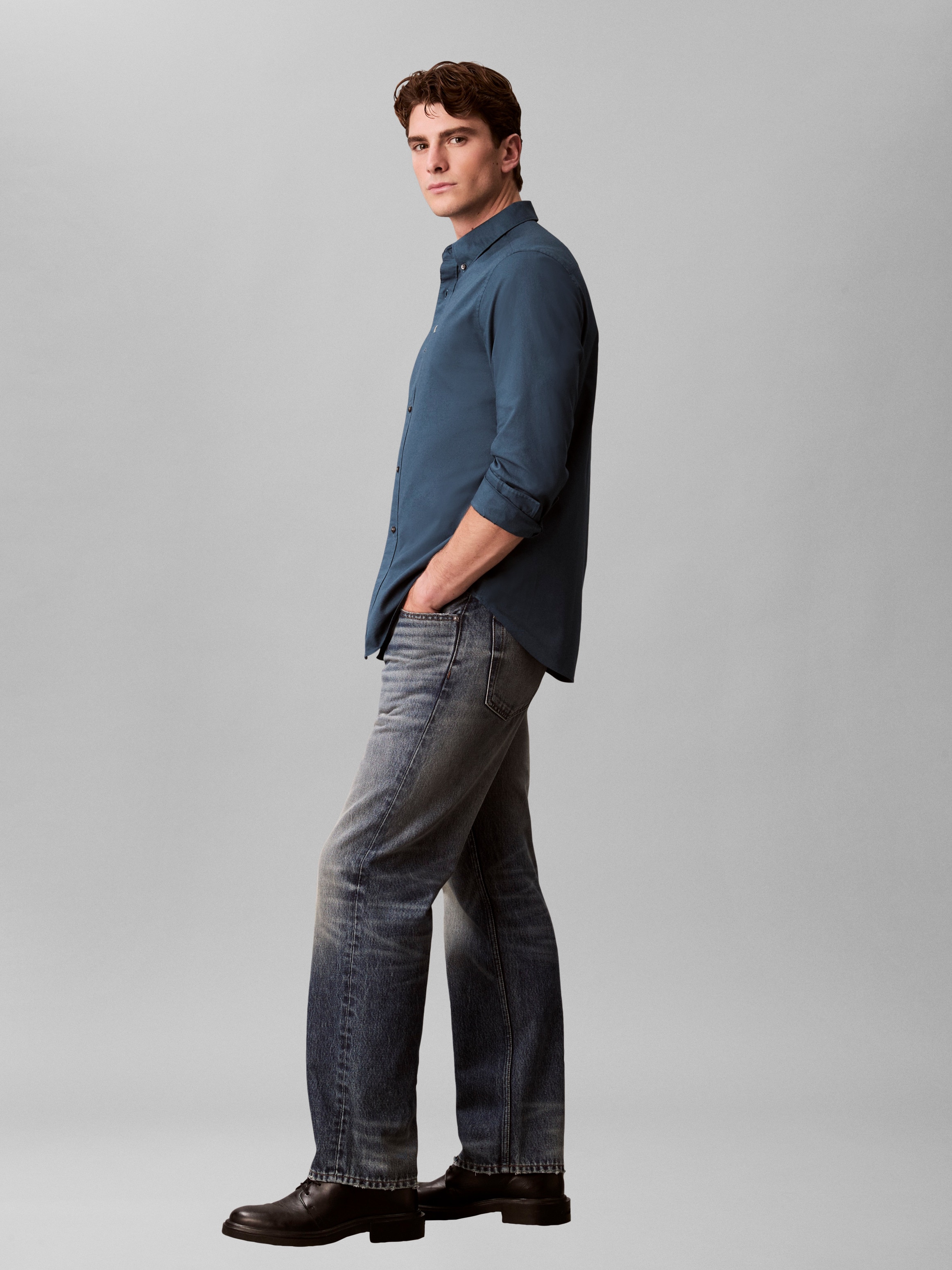 Calvin Klein Jeans Langarmhemd Button-Down-Kragen, Baumwoll-Stretch