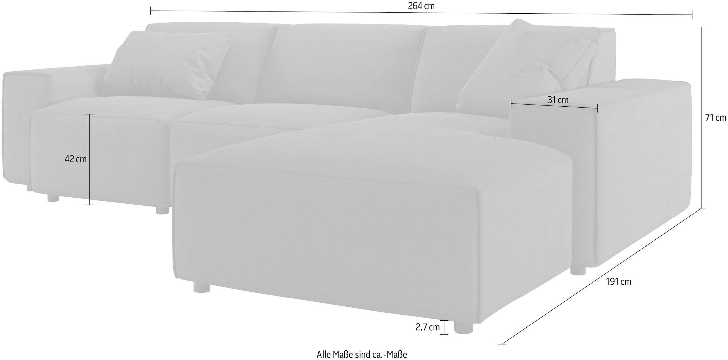 andas Ecksofa »Glimminge L-Form auch in Breitcord, Feincord + Easy care-Bezug,«, Breite 264, Zierkissen