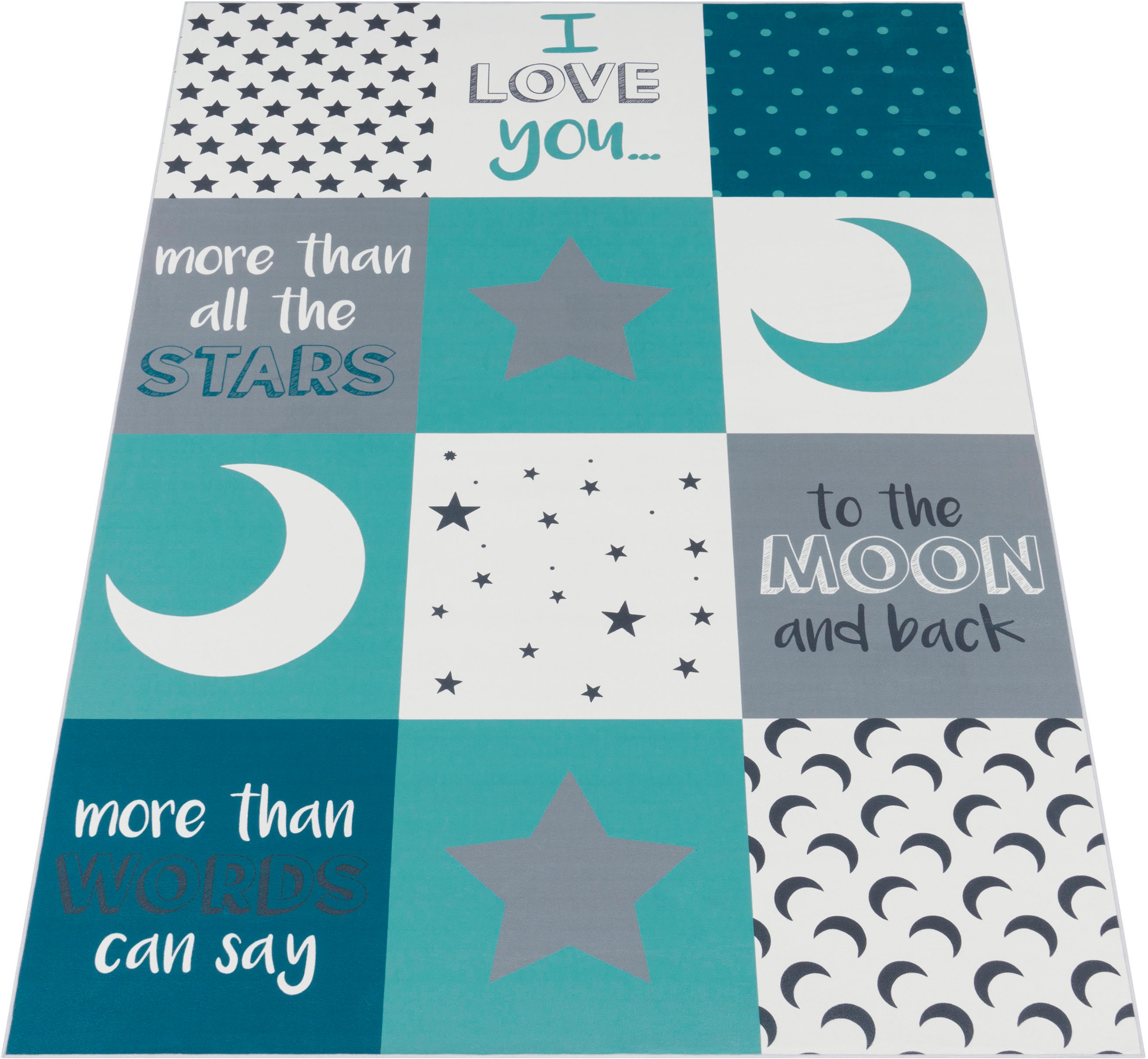 Paco Home Kinderteppich »Aleyna 101«, rechteckig, 6 mm Höhe, Kurzflor, Kinder Design, Motiv Mond & Sterne, Kinderzimmer