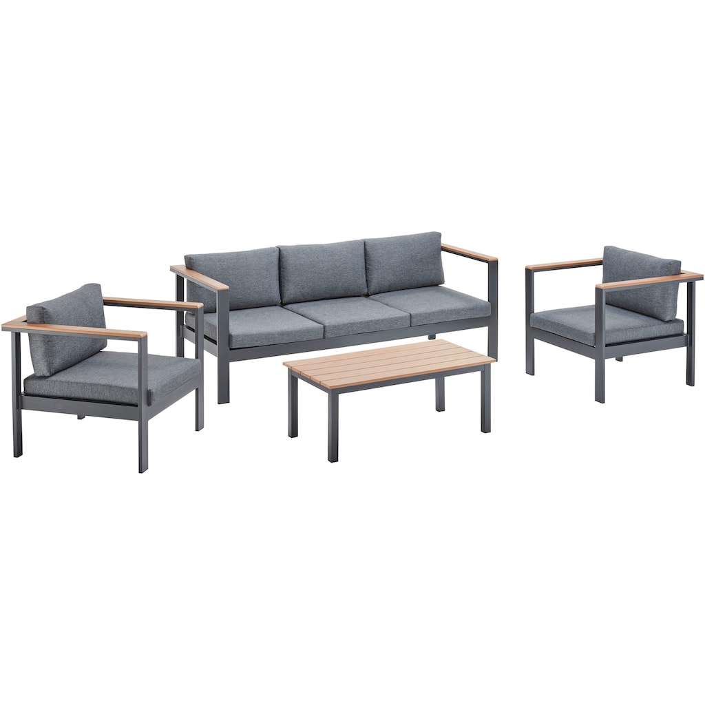 KONIFERA Gartenlounge-Set »Copenhagen«, (Set, 14 tlg., 1x 3er Sofa, 2x Sessel, 1x Tisch 100x52x39 cm, inkl. Auflagen), Armlehnen und Tischplatte aus hochwertigem Nonwood