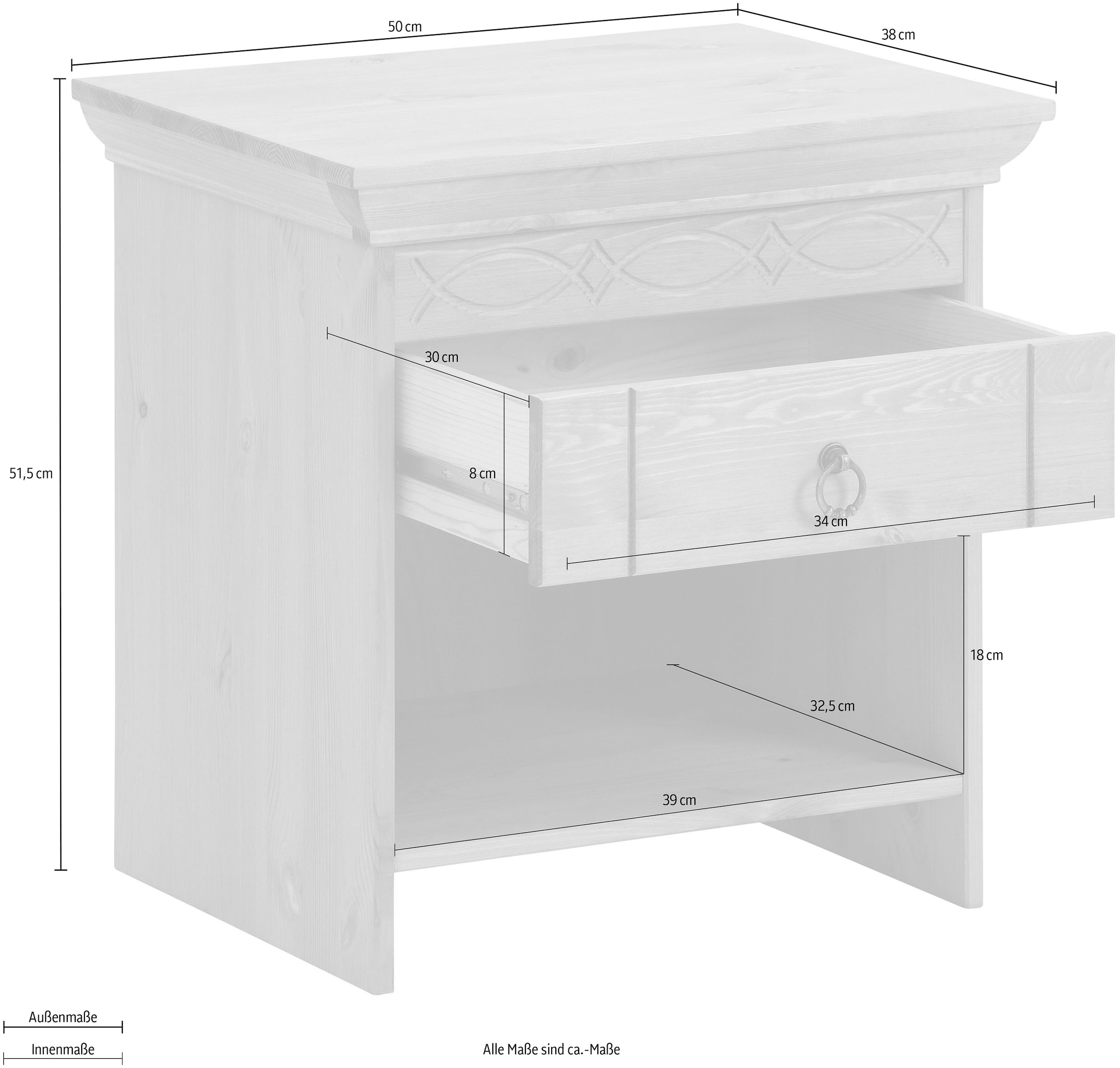 Home affaire Nachtkommode »Indra«, Nachttisch mit dekorativen Fräsungen, Breite: 50 cm