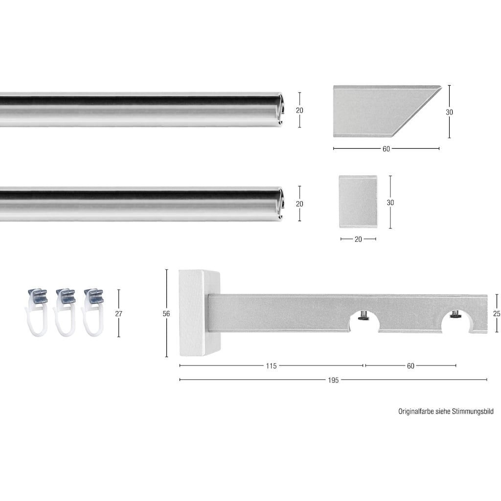 GARESA Gardinenschiene »Cubus, Quadros Innenlauf«, 2 läufig-läufig, Wunschmaßlänge, Innenlauf-Vorhanggarnitur, verlängerbar, Holz-Aluminium