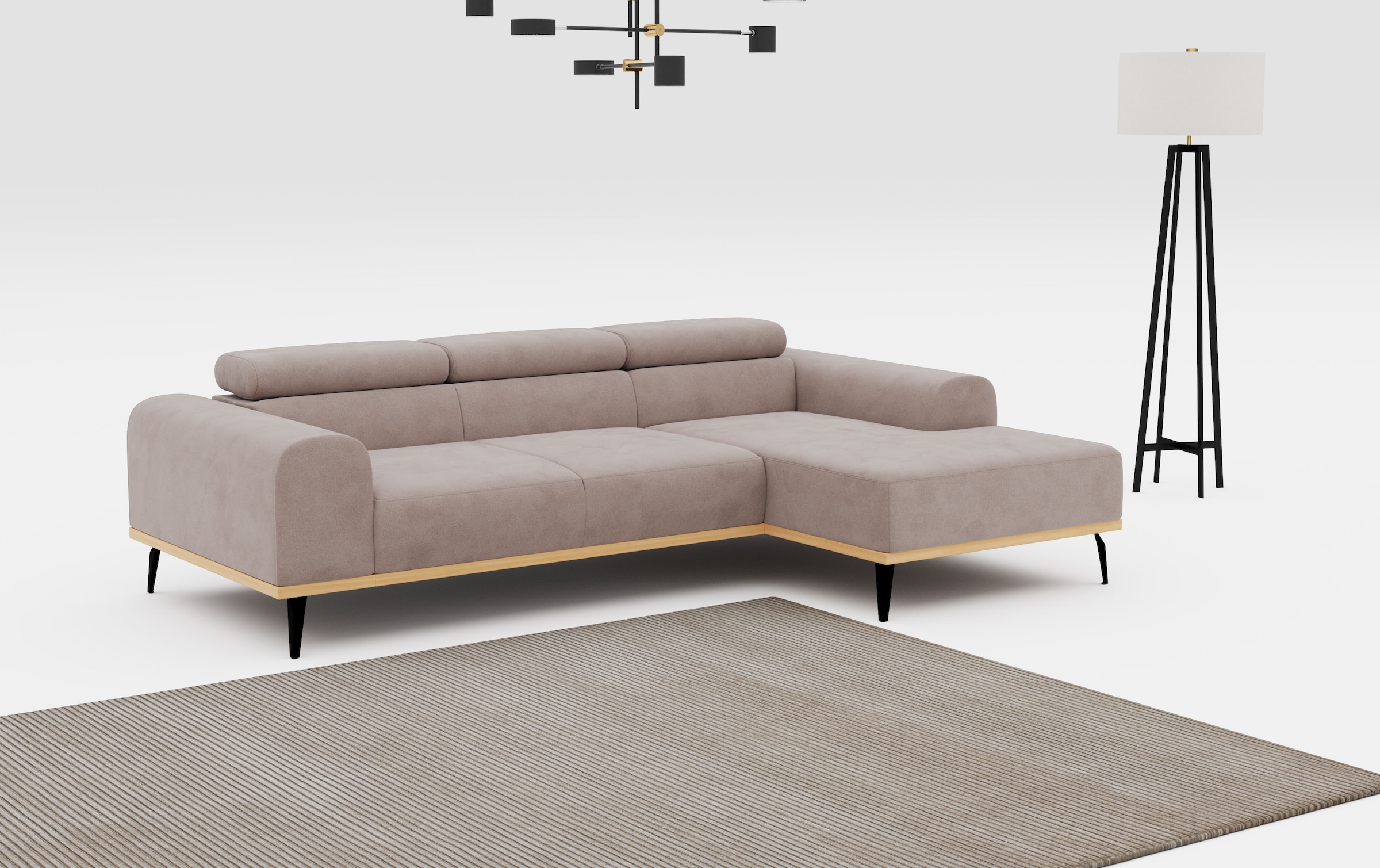 Places of Style Ecksofa »Carlo L-Form«, mit Kopfteilverstellung & Holz-Rahmenoptik, wahlweise Relaxfunktion