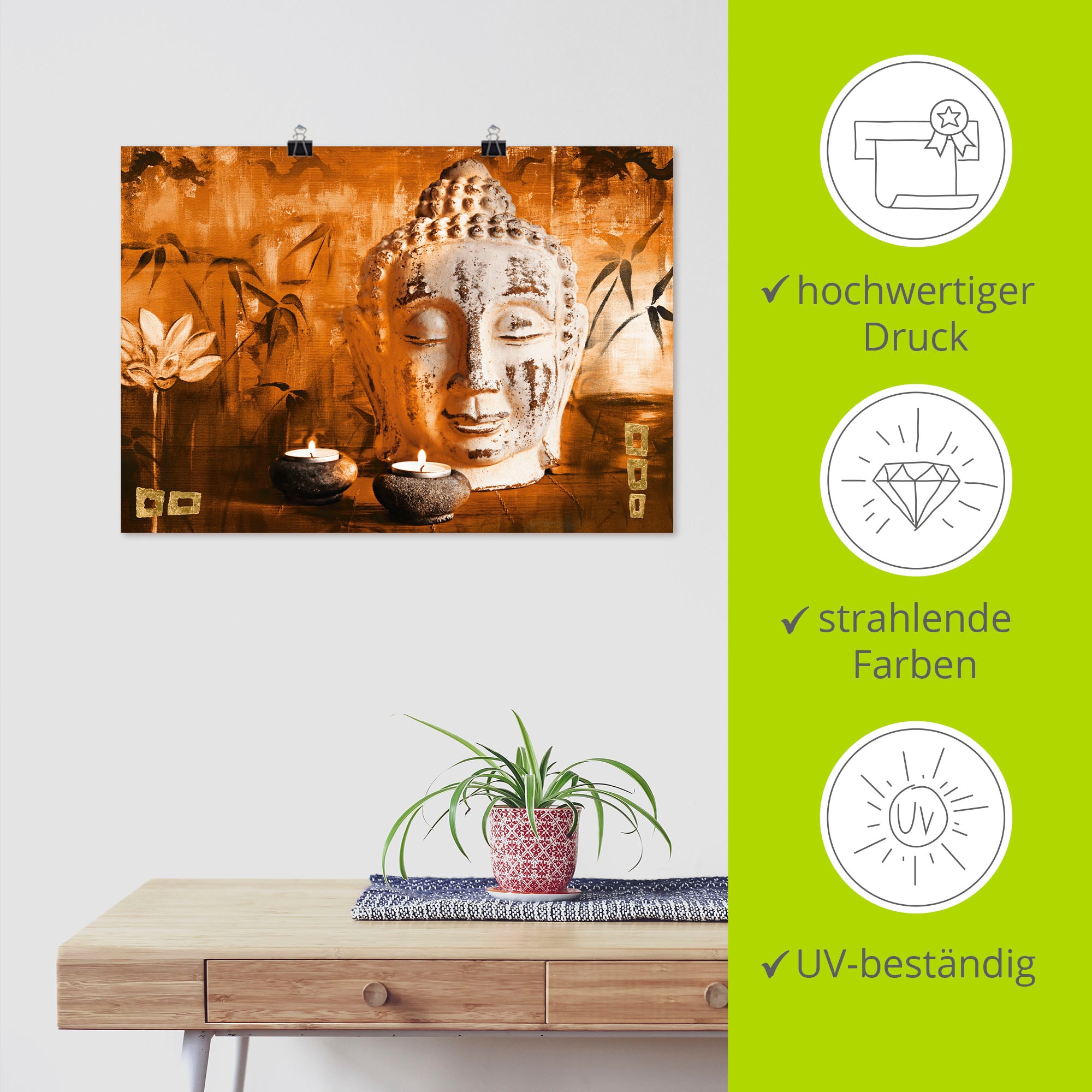 Artland Wandbild »Buddha mit Kerzen«, Religion, (1 St.), als Leinwandbild, Poster in verschied. Größen