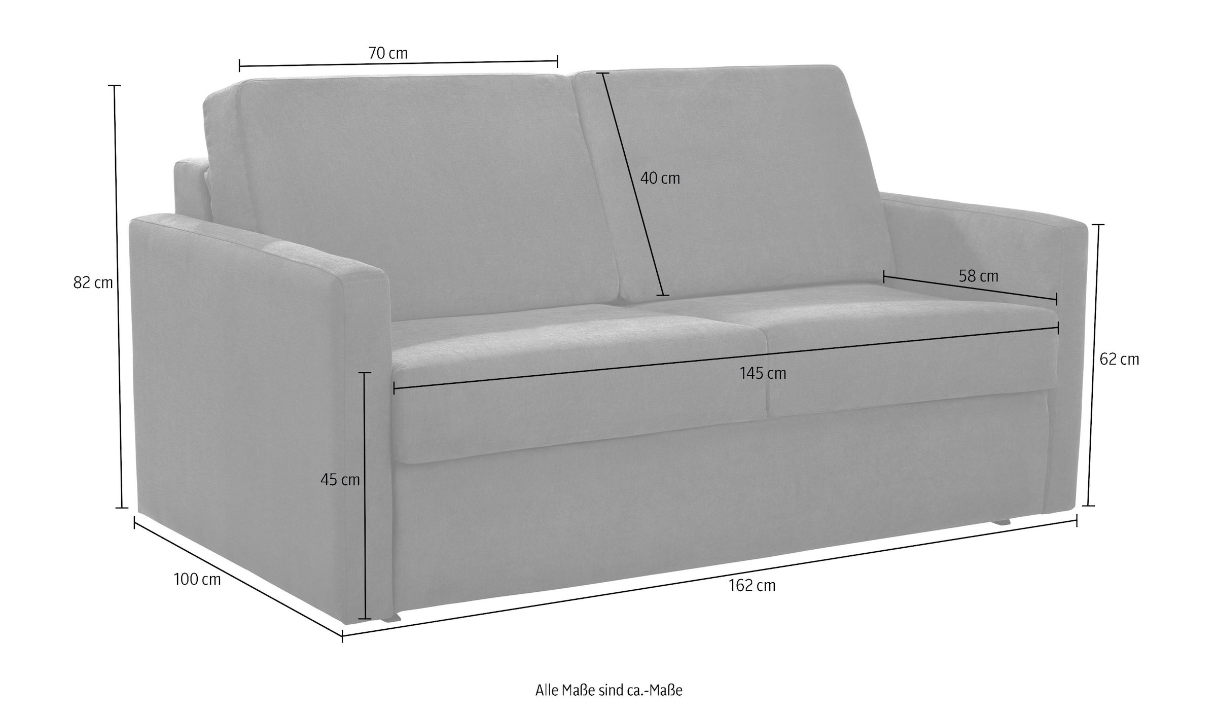 OTTO home Schlafsofa »Goldpoint 162 cm, Dauerschläfer, Liegefläche 120/200cm« 2-Sitzer mit Bettfunktion, Bonell-Federkernmatratze