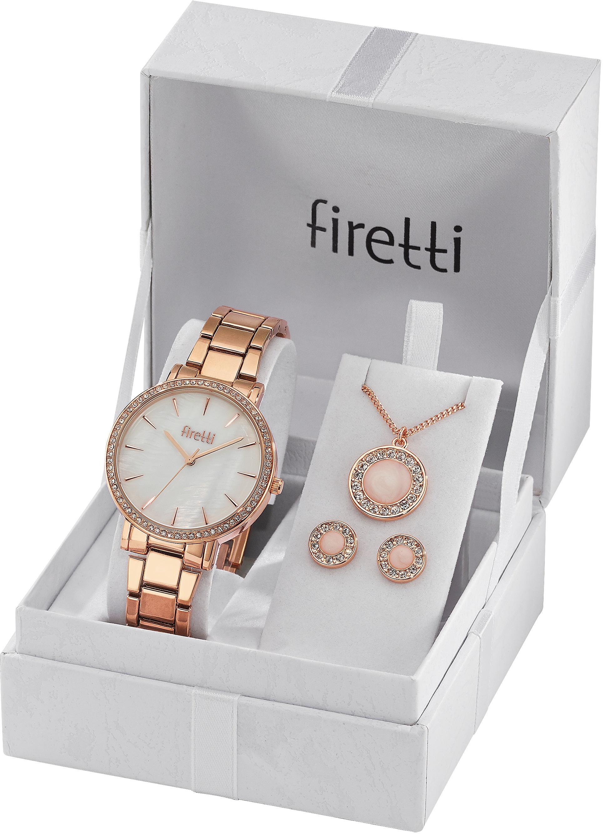 Firetti Quarzuhr, (Set, 4 tlg., mit Kette inkl. Anhänger und 1 Paar Ohrsteckern)