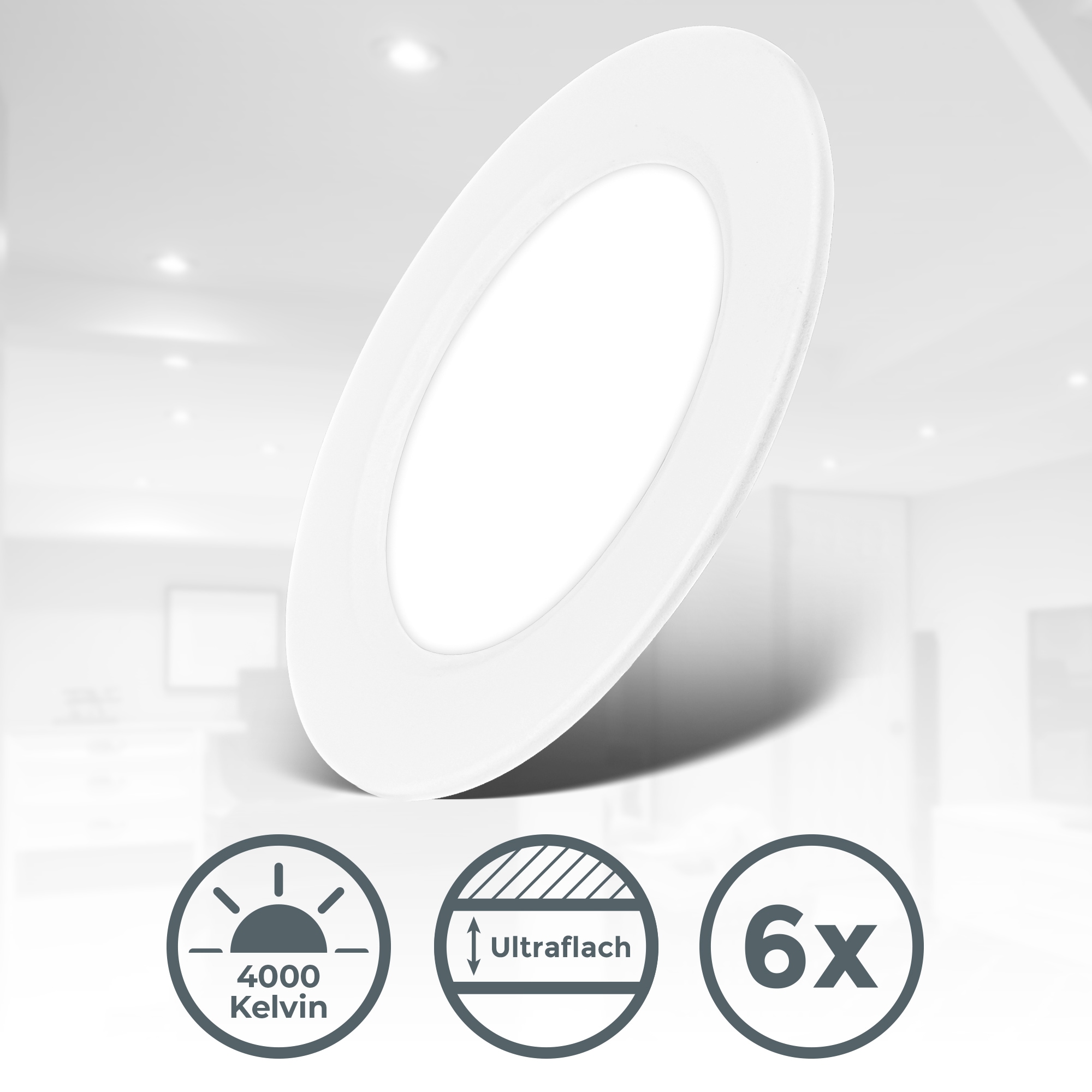 B.K.Licht Einbauleuchte »BK_EL1618 6er Set LED Einbaustrahler, Ultraflach, IP20 Deckenspots« LED-Modul 6 Stk. Neutralweiß 4.000 K, 330Lm, 3W, Kunststoff, 9 x 2,8 cm, Weiß