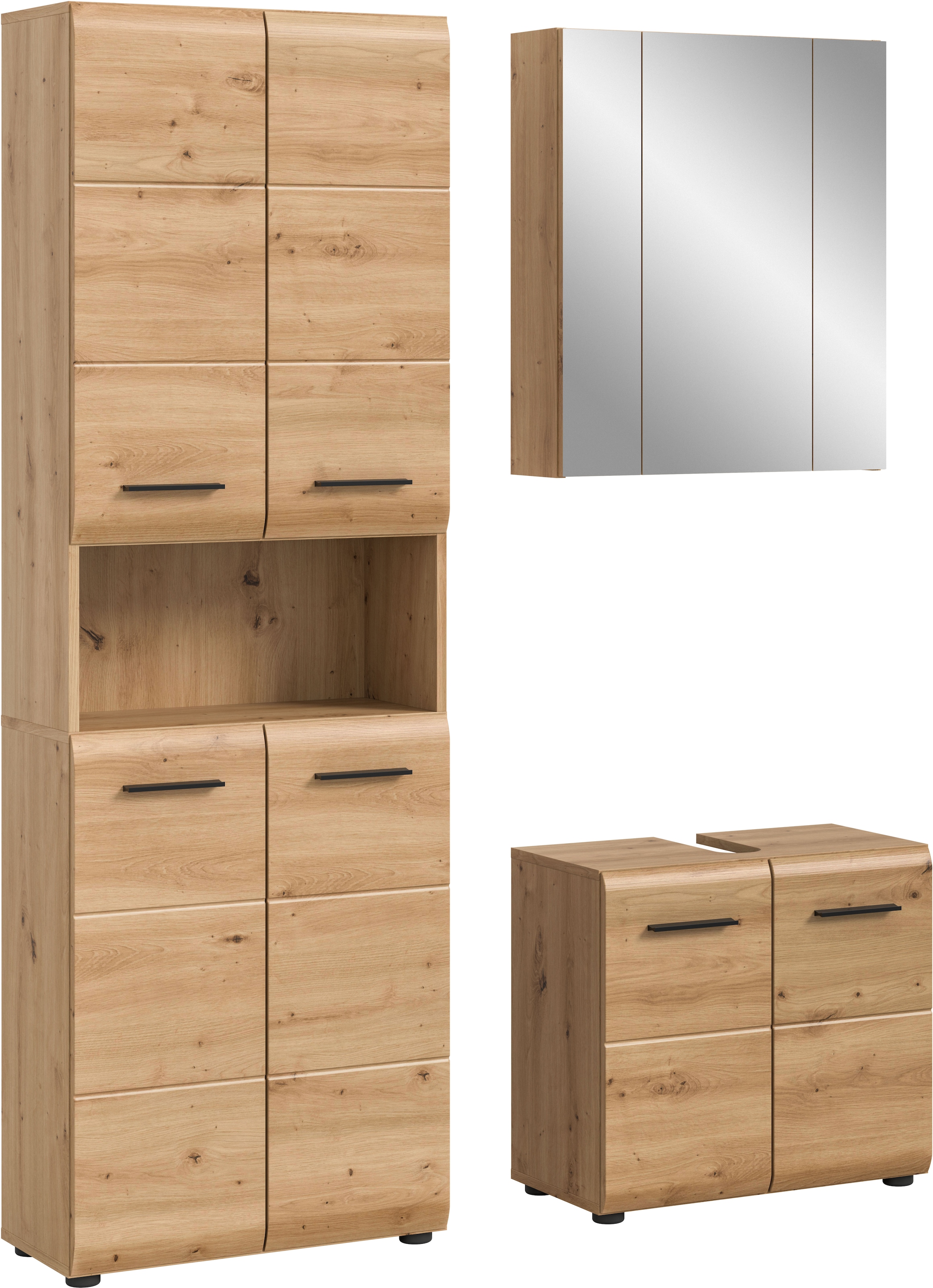 INOSIGN Badmöbel-Set »FLORENZ, TOPSELLER!, 3-teilige Badkombination, hochwertige MDF-Front« Set, best. aus: 1 Hochschrank, 1Waschbeckenunterschrank, 1 Spiegelschrank, 3 Stk. tlg.