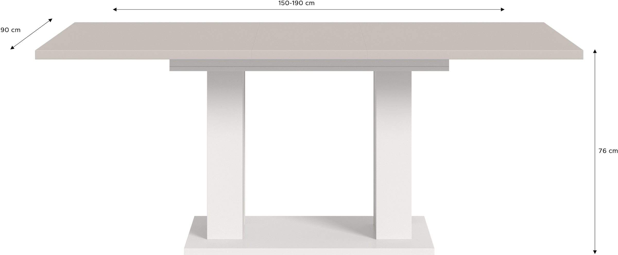 Home affaire Esstisch »Motus, ausziehbar 150 -190 cm, inklusive 40 cm Einlegeplatte« Set, 1 Stk. tlg. Doppelsäulengestell mit Bodenplatte, Tisch, Esstisch, Küche