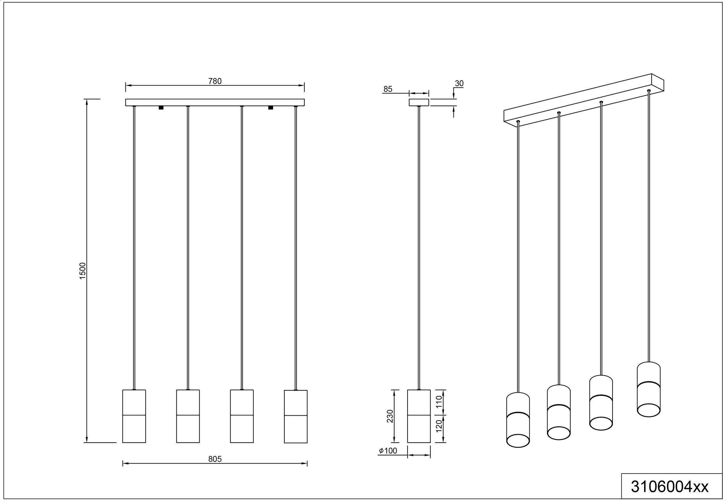 TRIO Leuchten Pendelleuchte »ROBIN«, 4 flammig, Leuchtmittel E27 | ohne Leuchtmittel, Hängelampe 4-flammig, höhenverstellbar, Glasschirme Ø 10 cm, Esszimmer
