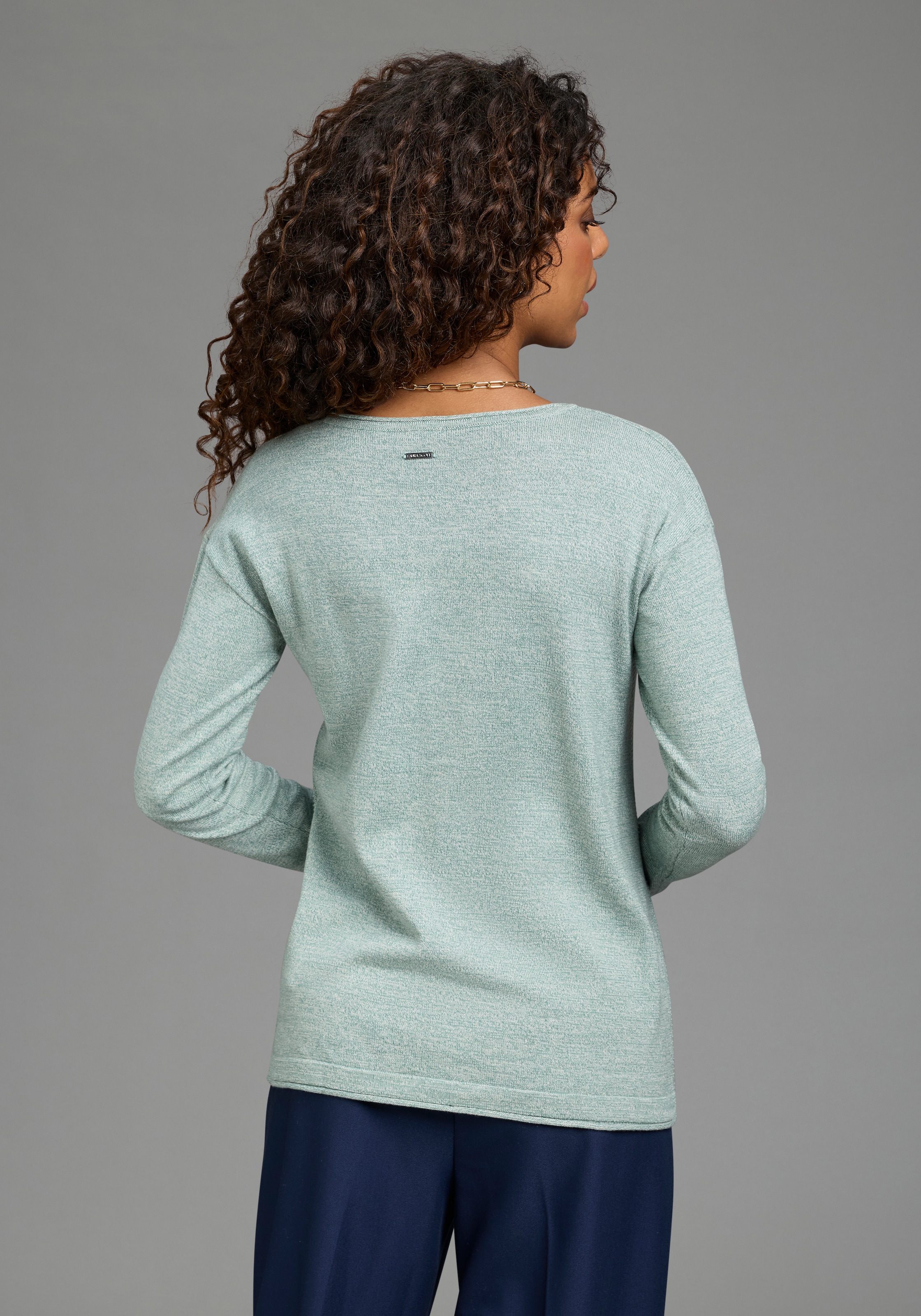 Laura Scott Strickpullover »mit U-Boot-Ausschnitt, figurumspielende Passform« aus Strukturstrick, in melierter Optik