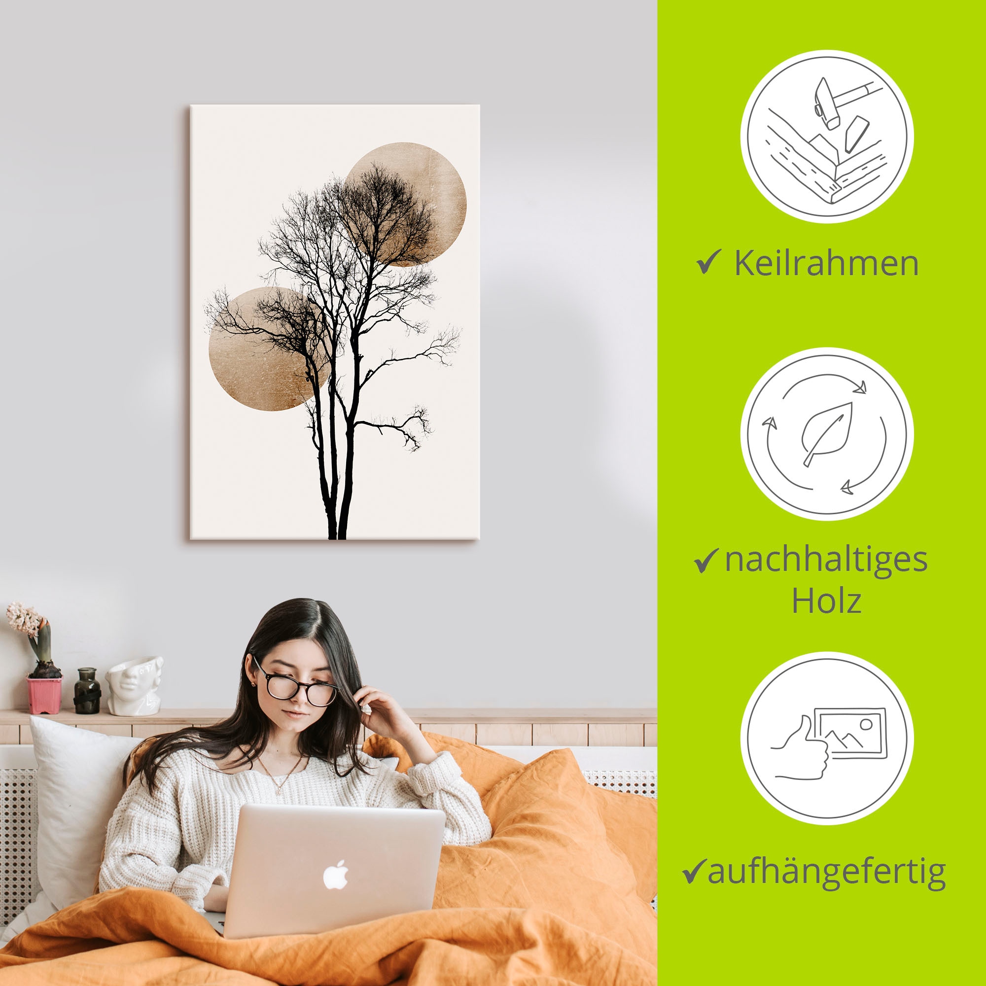 Artland Wandbild »Sonne und Mond versteckt«, Baumbilder, (1 St.), als Alubild, Outdoorbild, Leinwandbild, Poster, Wandaufkleber