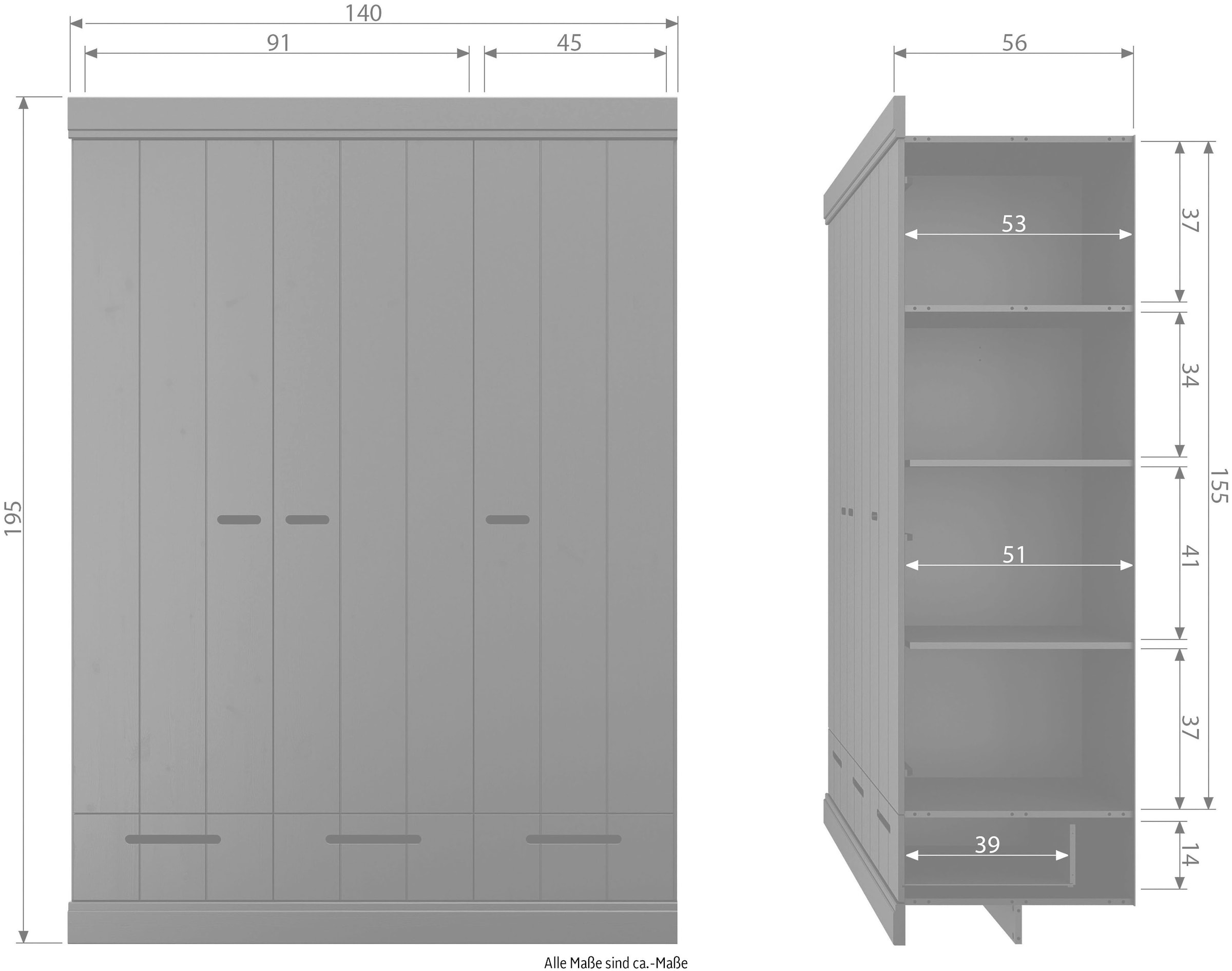 WOOOD Garderobenschrank »Connect«, B 140 cm x H 195 cm, Kiefer massiv