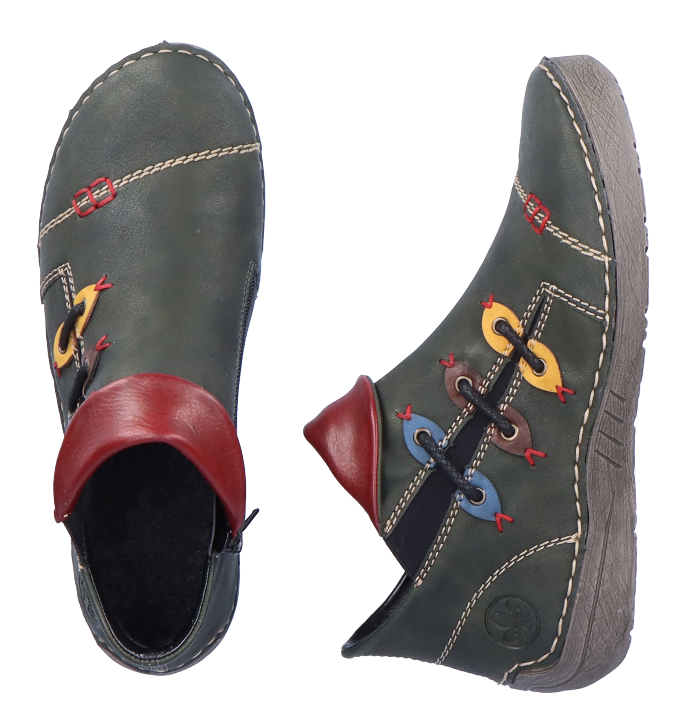 Rieker Stiefelette, Schlupfboots, Slipper mit bunten Applikationen seitlich