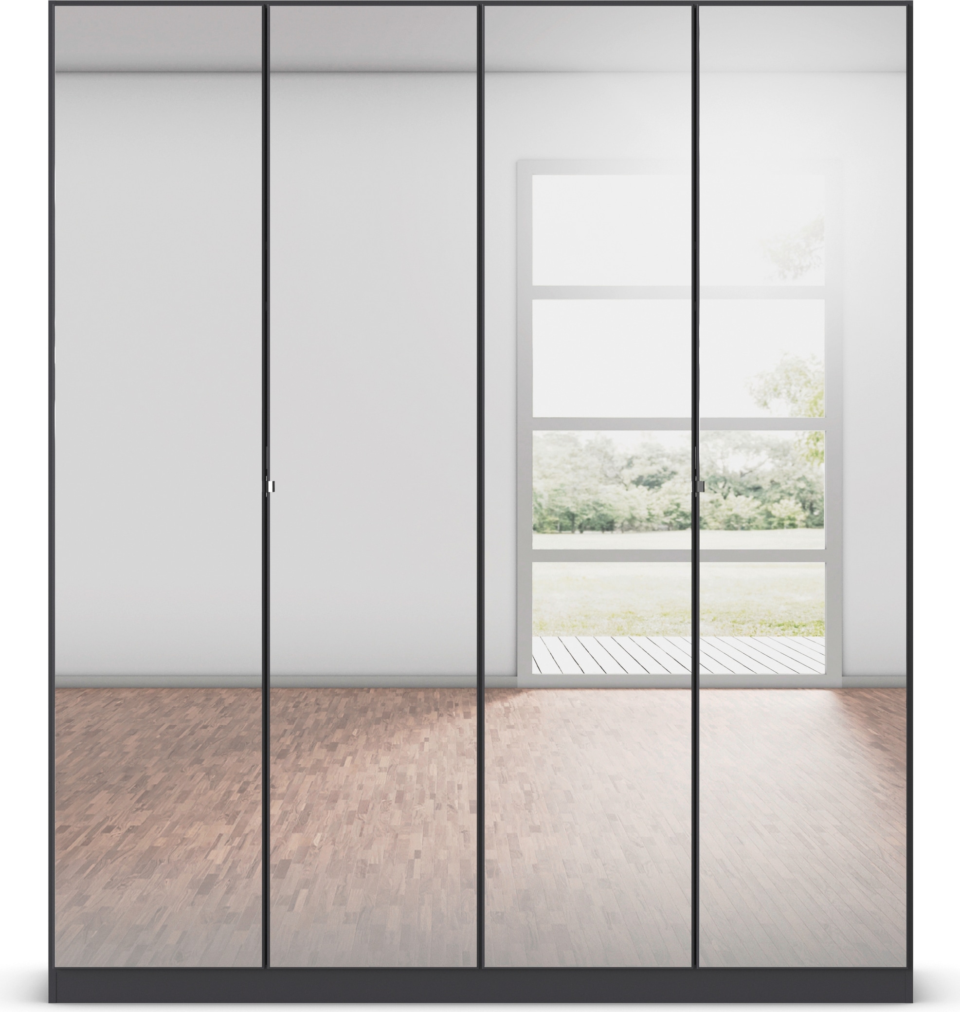 rauch Drehtürenschrank »Reflect«, mit Spiegelfront, inkl. praktischer Inneneinteilung und Stoffboxen-Set