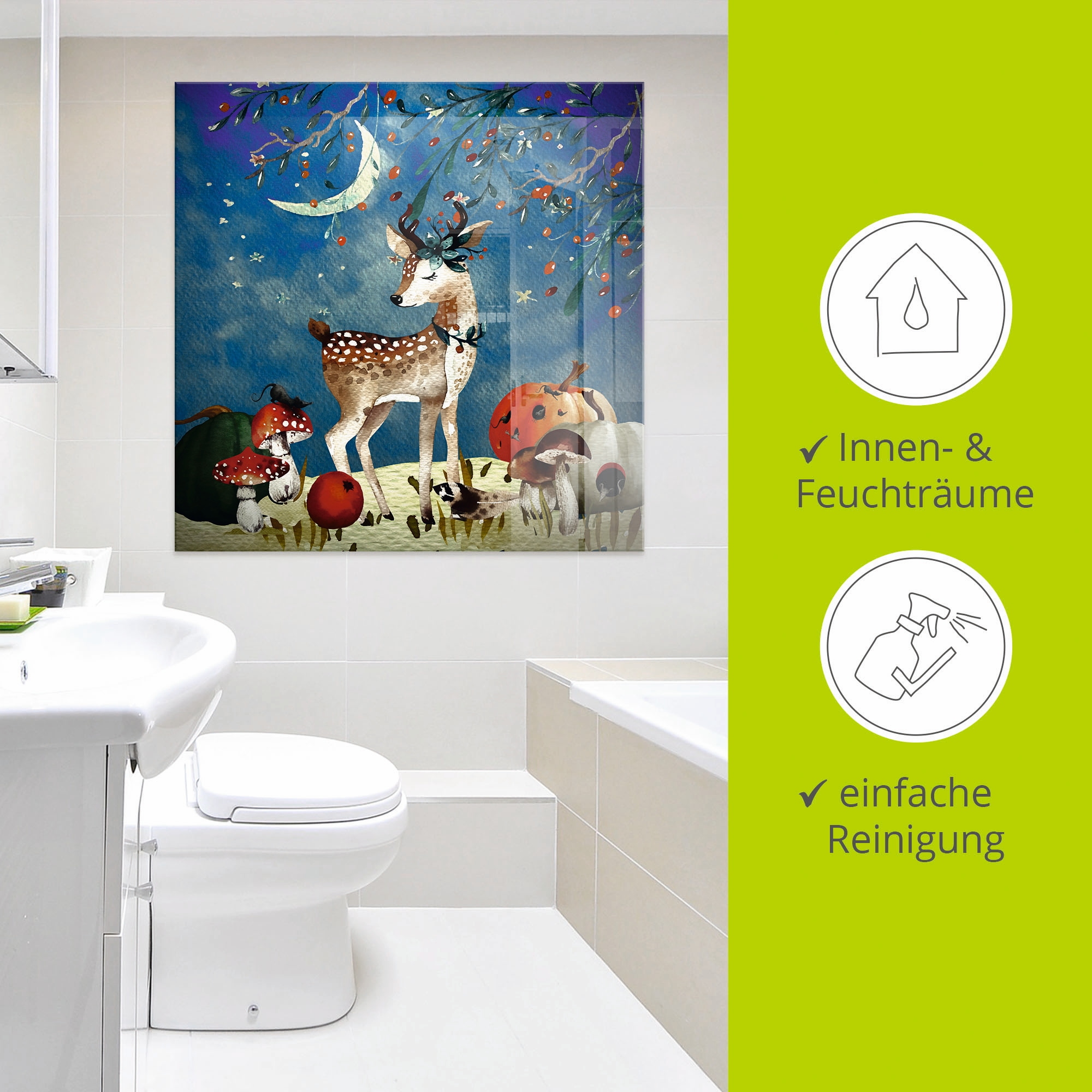 Artland Glasbild »Das müde Reh«, Tiere, (1 St.), in verschiedenen Größen