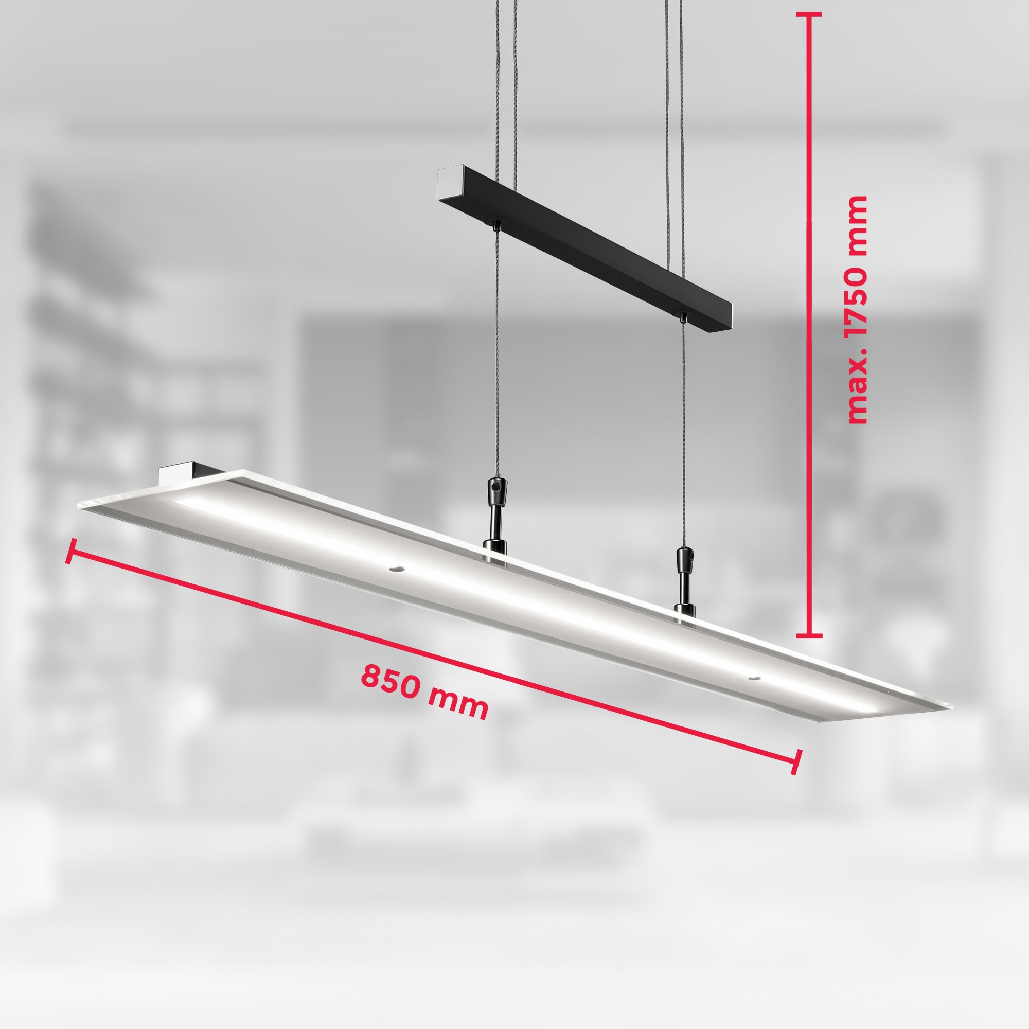 B.K.Licht LED Pendelleuchte »BKL1491 LED Pendellampe, stufenlos höhenverstellbar, dimmbar via Touch« LED-Modul 1 Stk. Warmweiß 3.000K, 1.750Lm, 16W, 85x175 cm, Schwarz