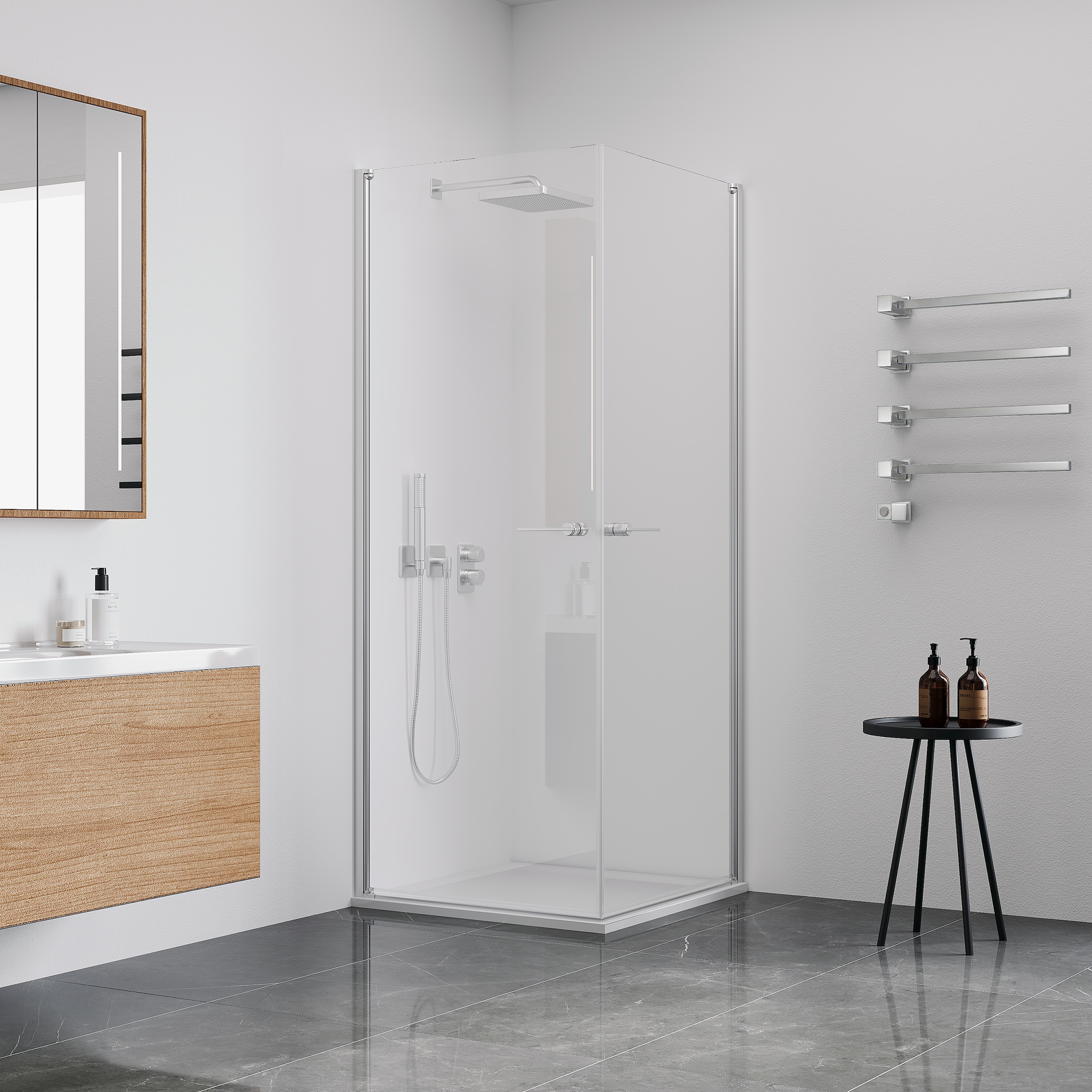 welltime Eckdusche »Firenze« Rahmenloses Design mit extravaganten Griffen, 6mm ESG