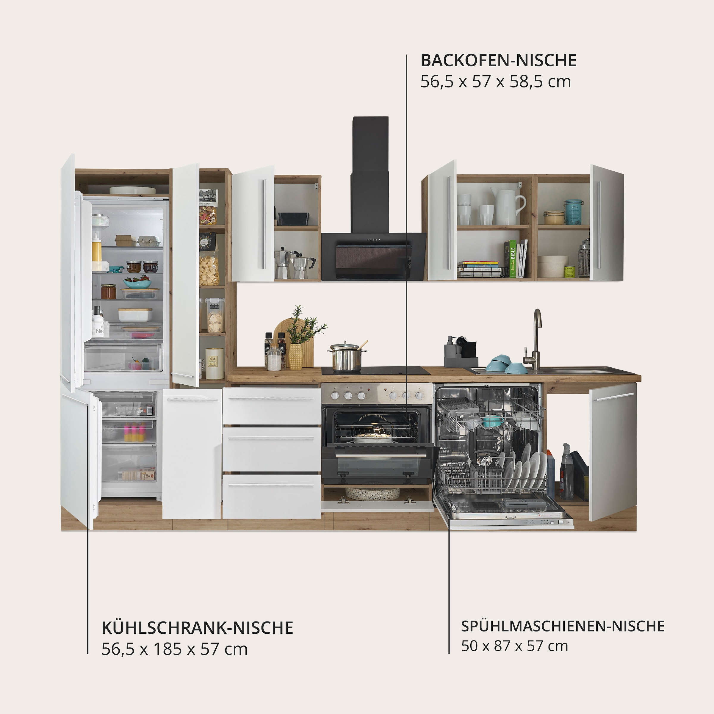 KOCHSTATION Küchenzeile »Florida« Breite 310 cm, wahlweise mit E-Geräten,Softclose für Türen/Schubkästen