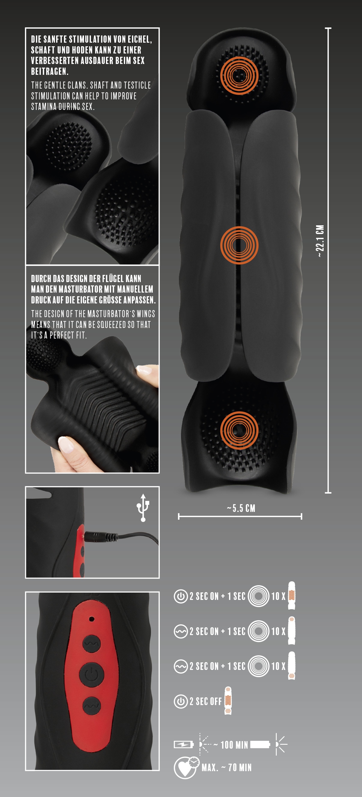 REBEL Masturbator »Masturbator mit Vibration Penis Trainer with 3 Point Stimulation«